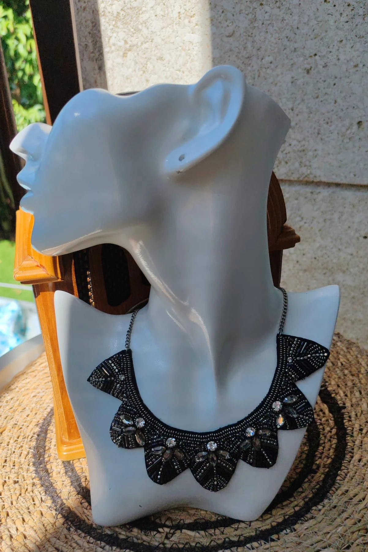 Collar babero bordado pedrería negro plateado / Collier plastron brodé / Collana pettorina ricamata 5