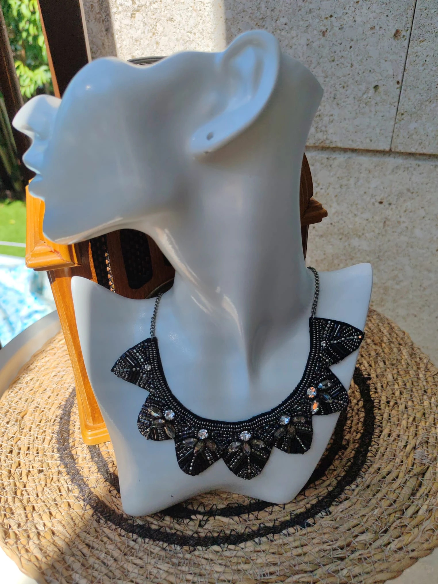 Collar babero bordado pedrería negro plateado / Collier plastron brodé / Collana pettorina ricamata
