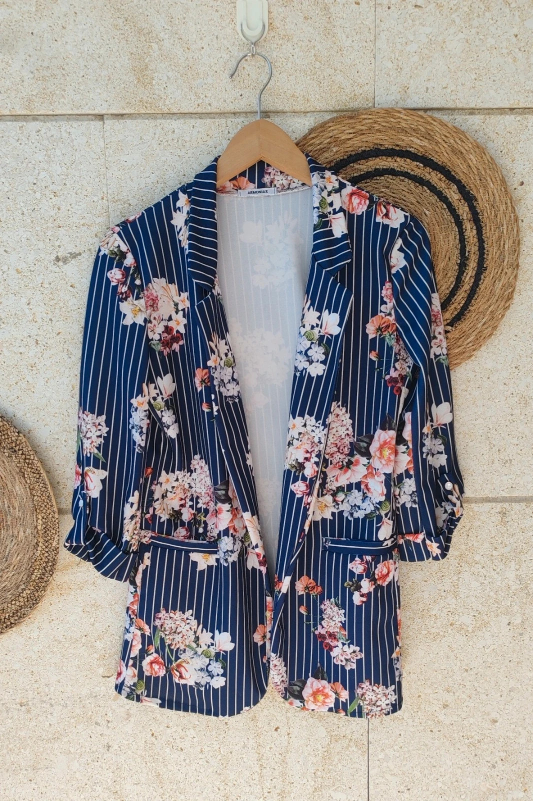 Blazer Fluido Flores Armonias S / Veste Marine Rayée Fleurs / Stripe Floral Light Jacket S