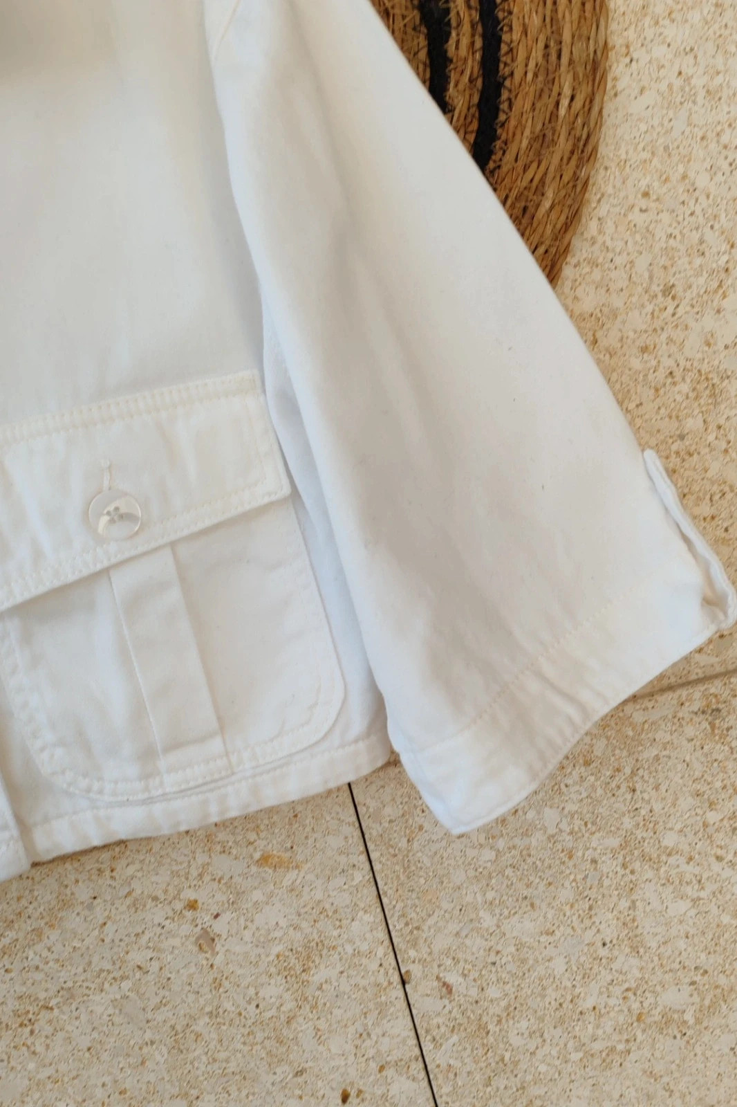 Cazadora Vaquera Blanca Cropped Dadric S / Veste en Jean Blanche Courte / White Denim Jacket S – Dadric – taille S / 36 / 8 4