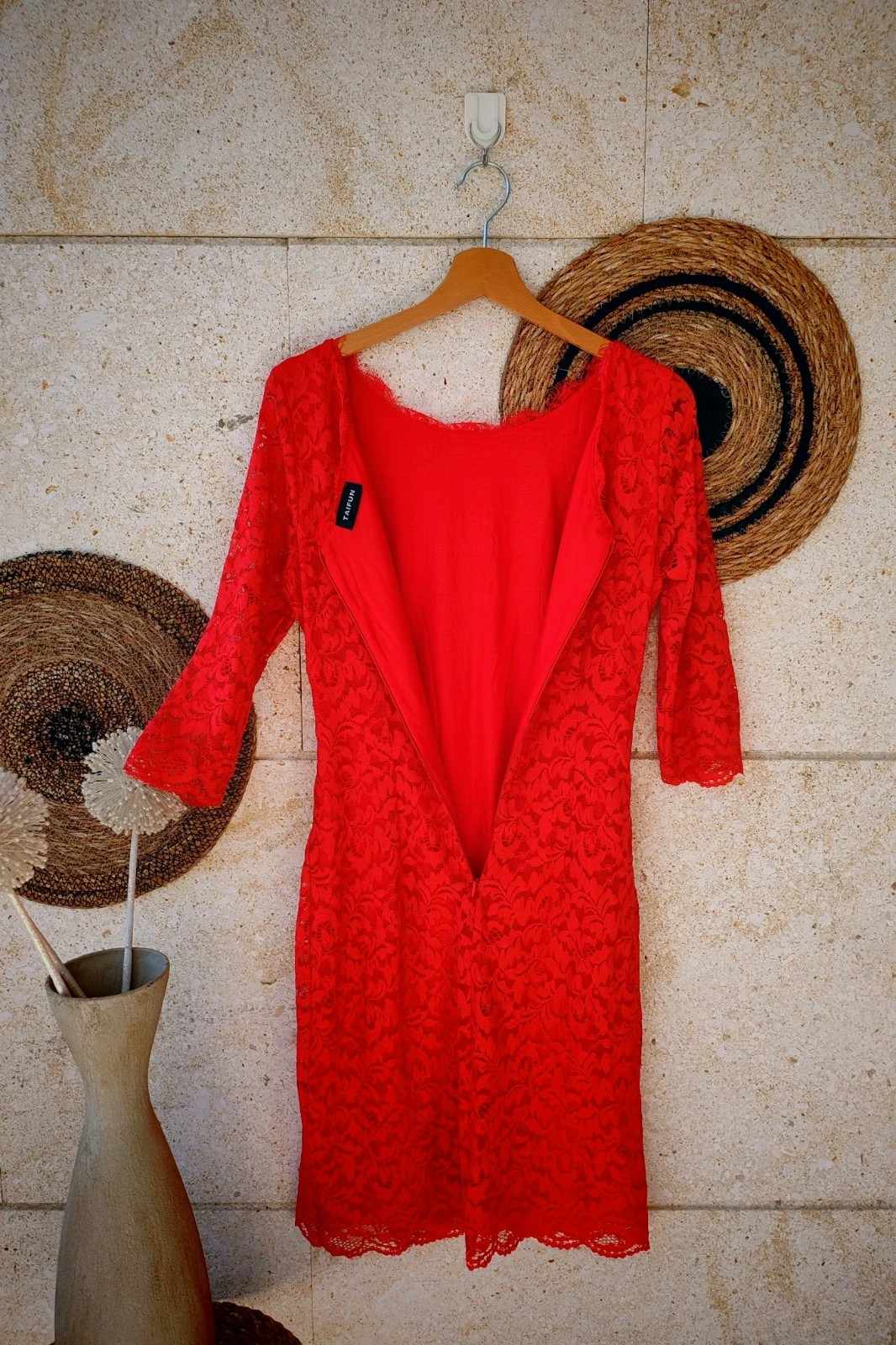 Vestido Encaje Rojo Taifun 36 S / Robe Dentelle Rouge / Red Lace Cocktail Dress Taifun S – Taifun – taille S / 36 / 8 3