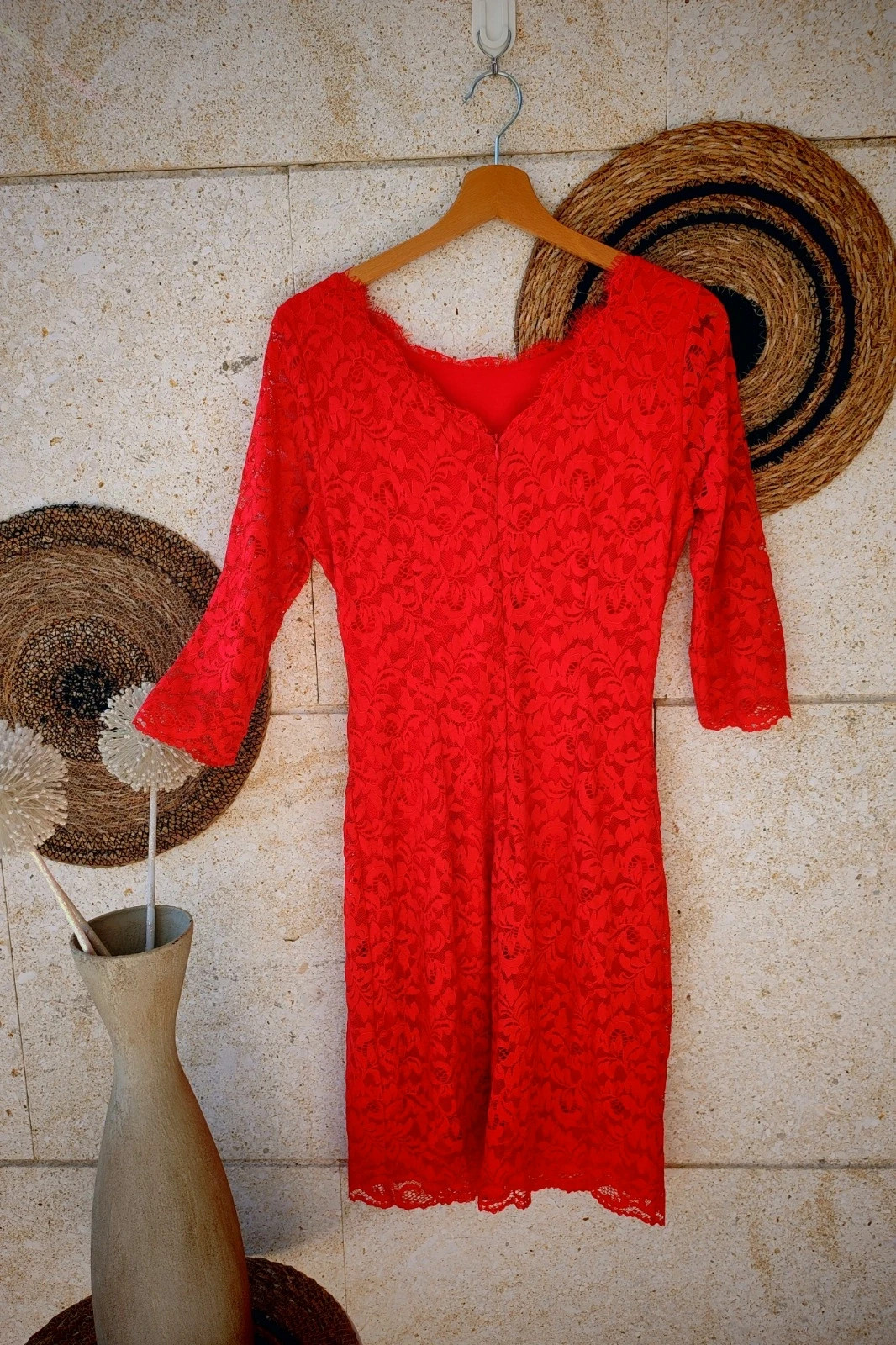 Vestido Encaje Rojo Taifun 36 S / Robe Dentelle Rouge / Red Lace Cocktail Dress Taifun S – Taifun – taille S / 36 / 8 2