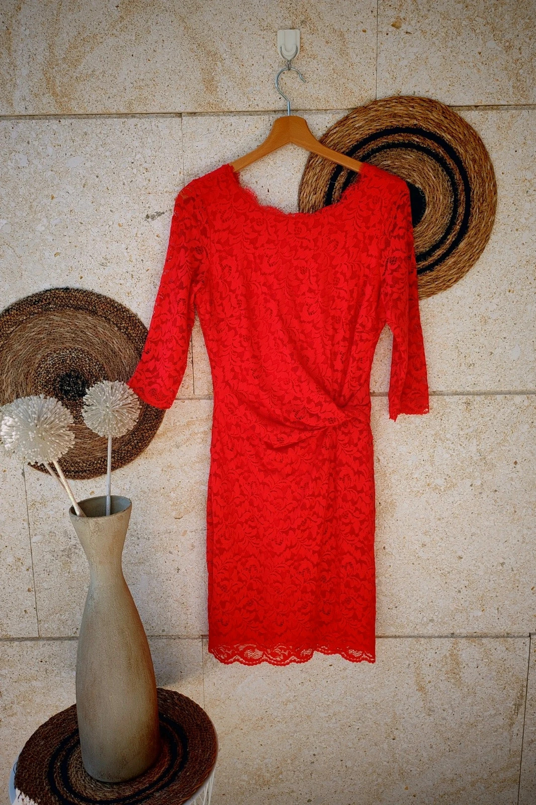 Vestido Encaje Rojo Taifun 36 S / Robe Dentelle Rouge / Red Lace Cocktail Dress Taifun S