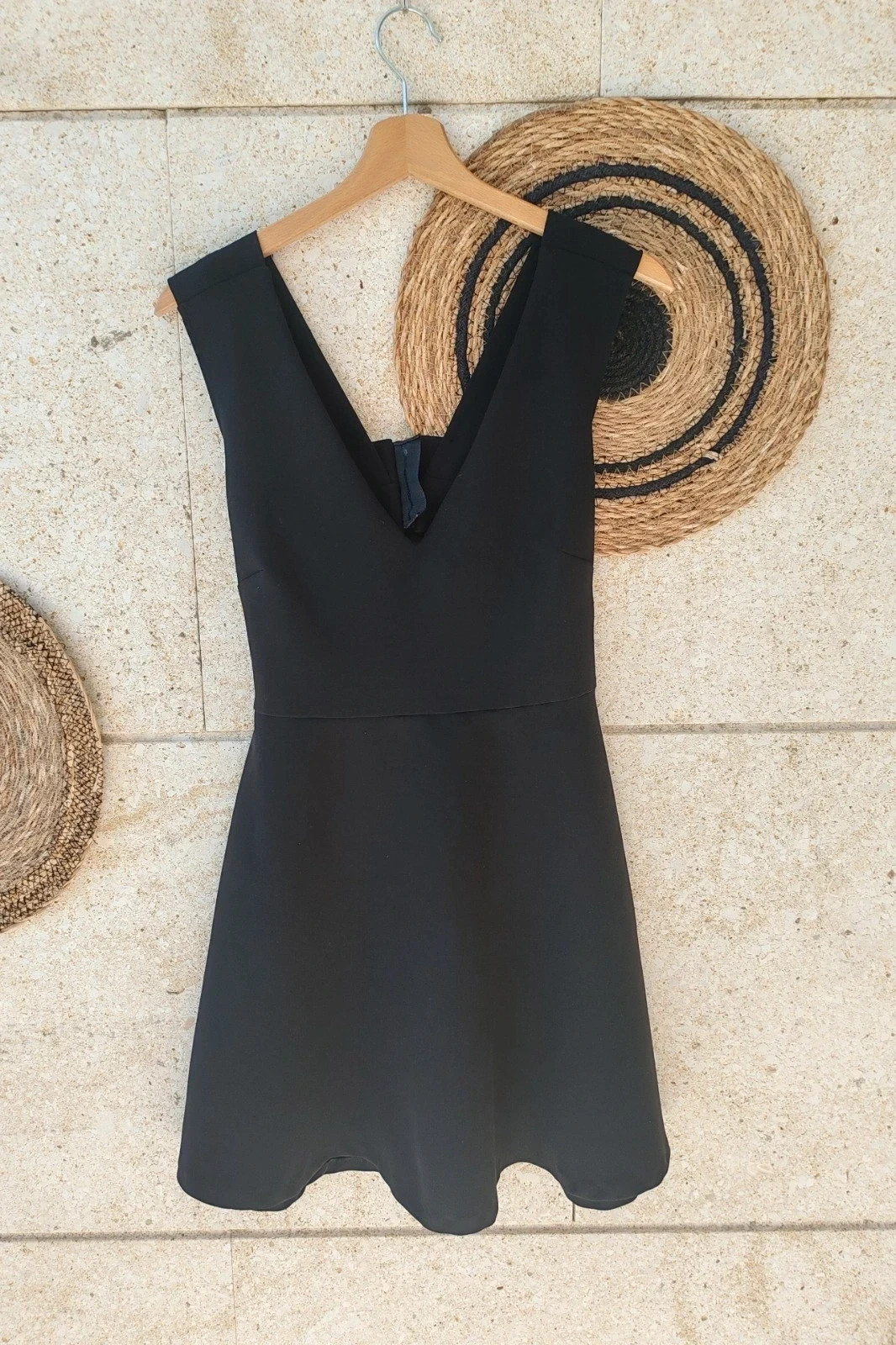 Vestido Negro Espalda Lazo Zara M / Robe Noire Dos Nu Zara / Black Scalloped Cocktail Dress M – Zara Woman – taille M / 38 / 10 2
