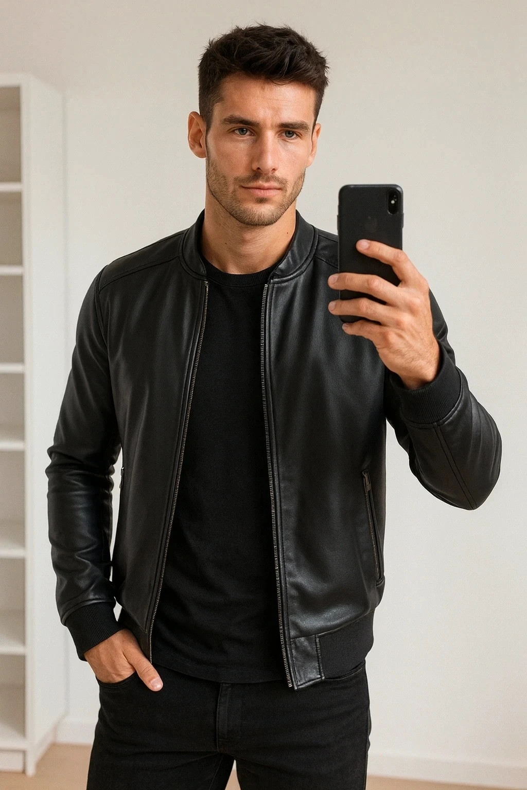 Bomber noir style cuir/black leather jacket– taille S 🖤 – Zara – taille S 3
