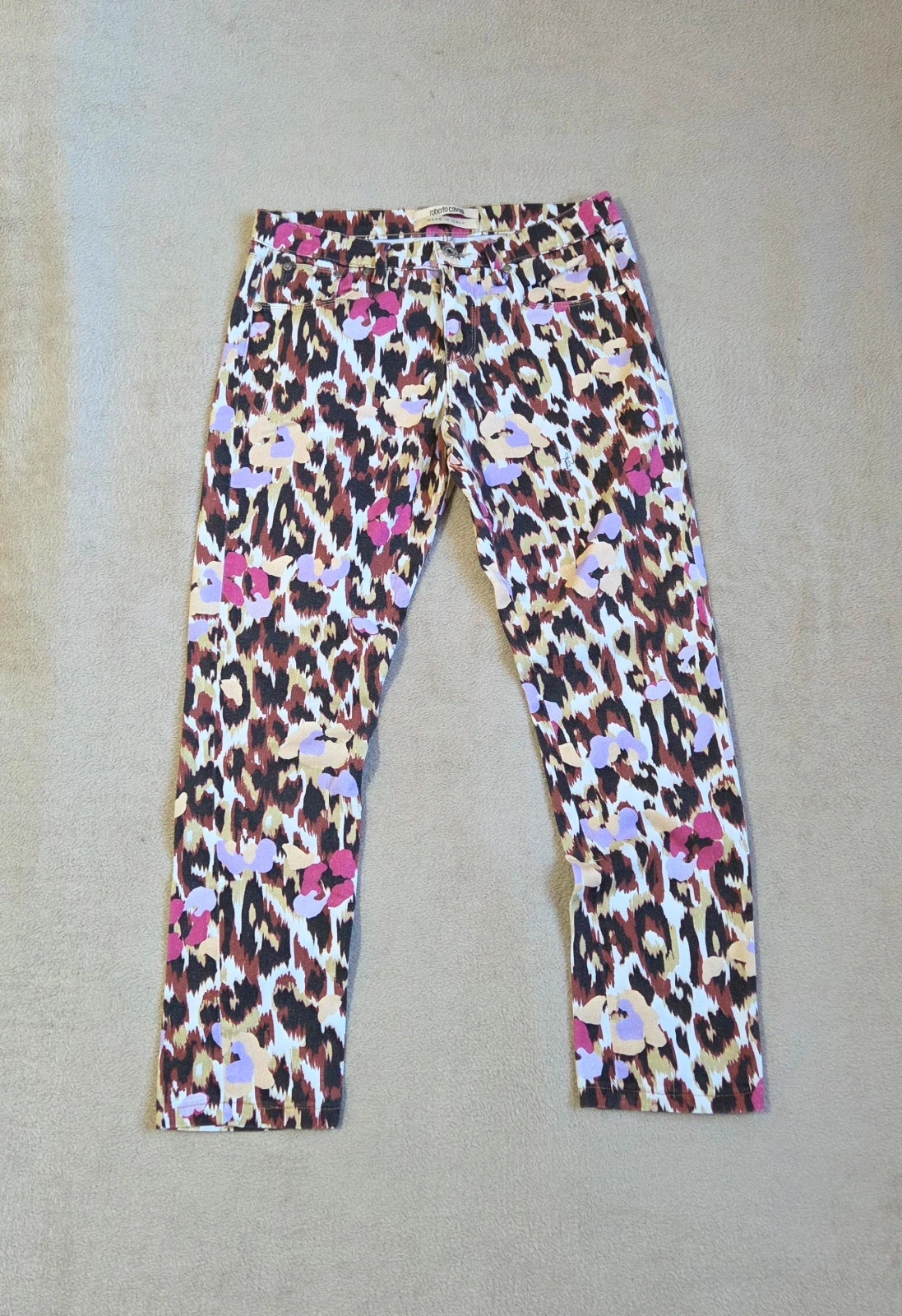 Pantalon jeans denim Roberto cavalli motif léopard Multicolore taille 42 Italie 38 france