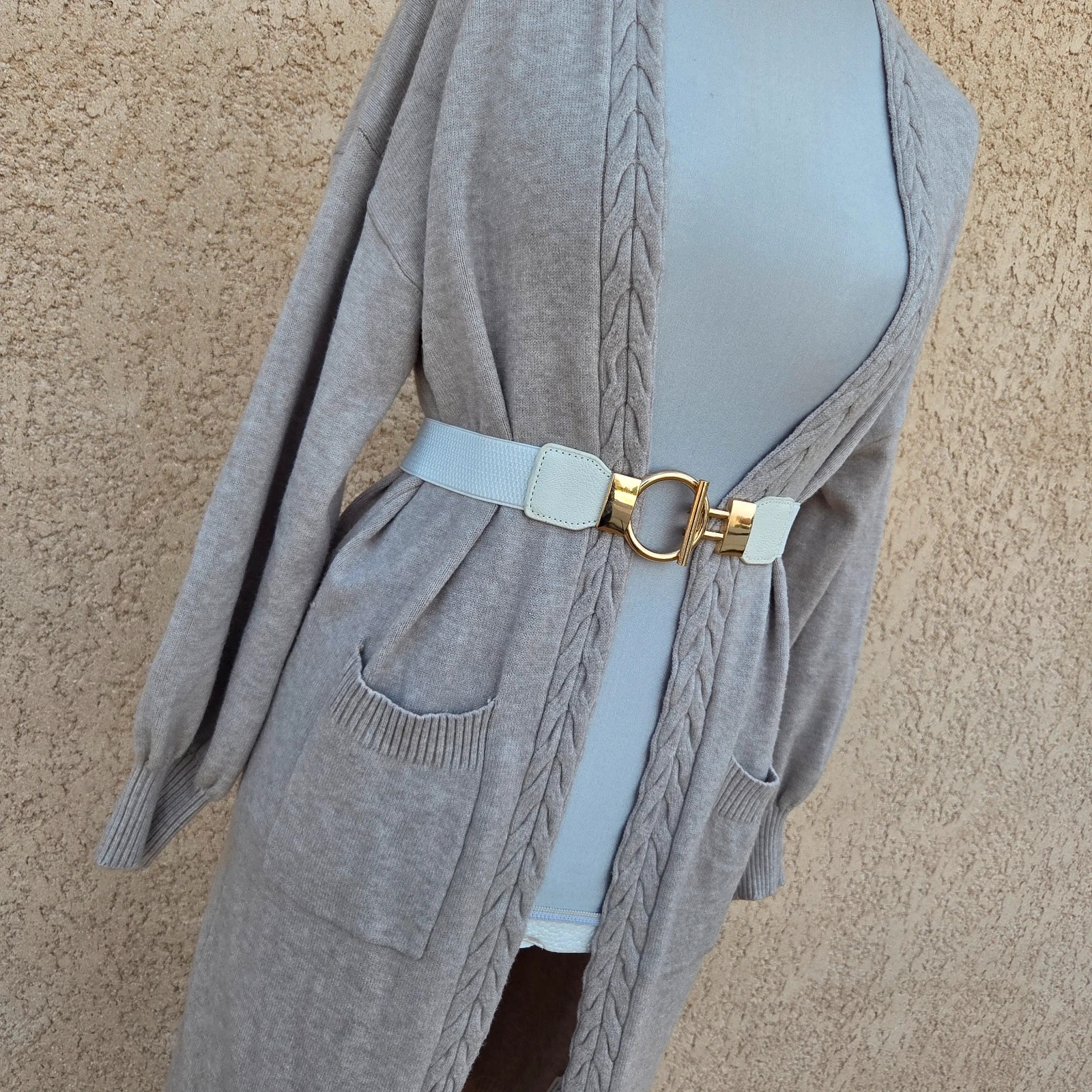 Gilet long cardigan cashmere femme beige taille L/XL – 18 marzo – taille L / 40 / 12 2