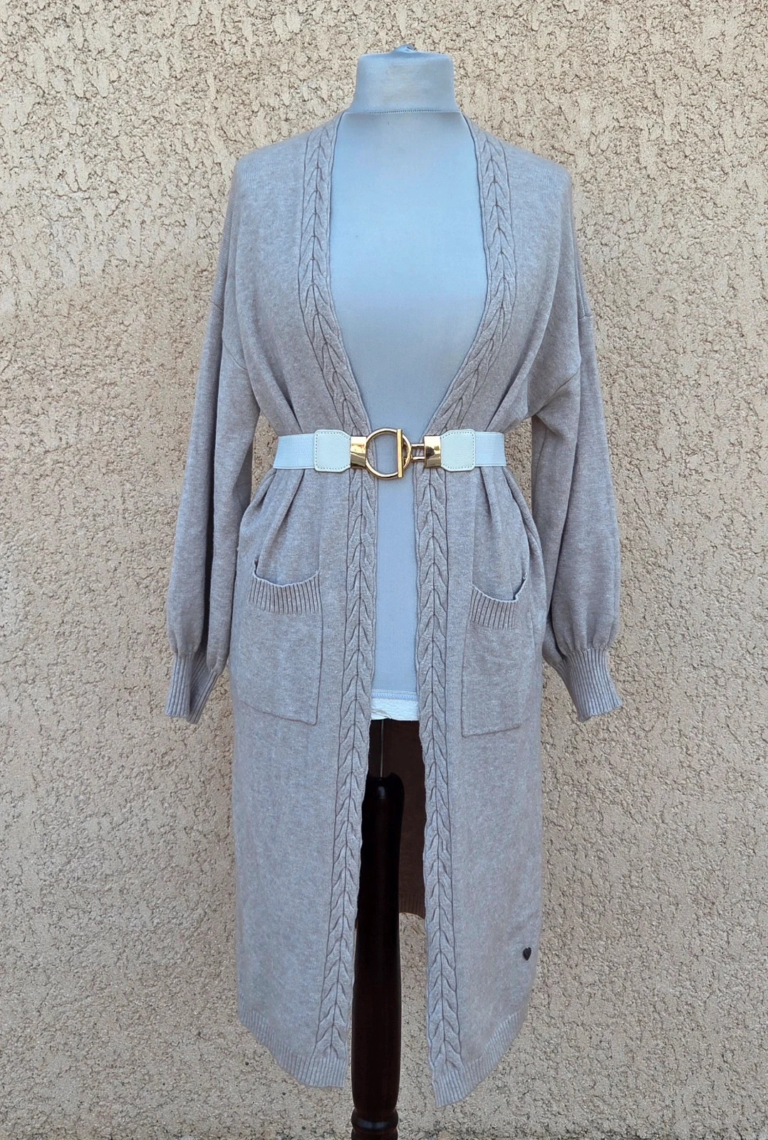 Gilet long cardigan cashmere femme beige taille L/XL – 18 marzo – taille L / 40 / 12