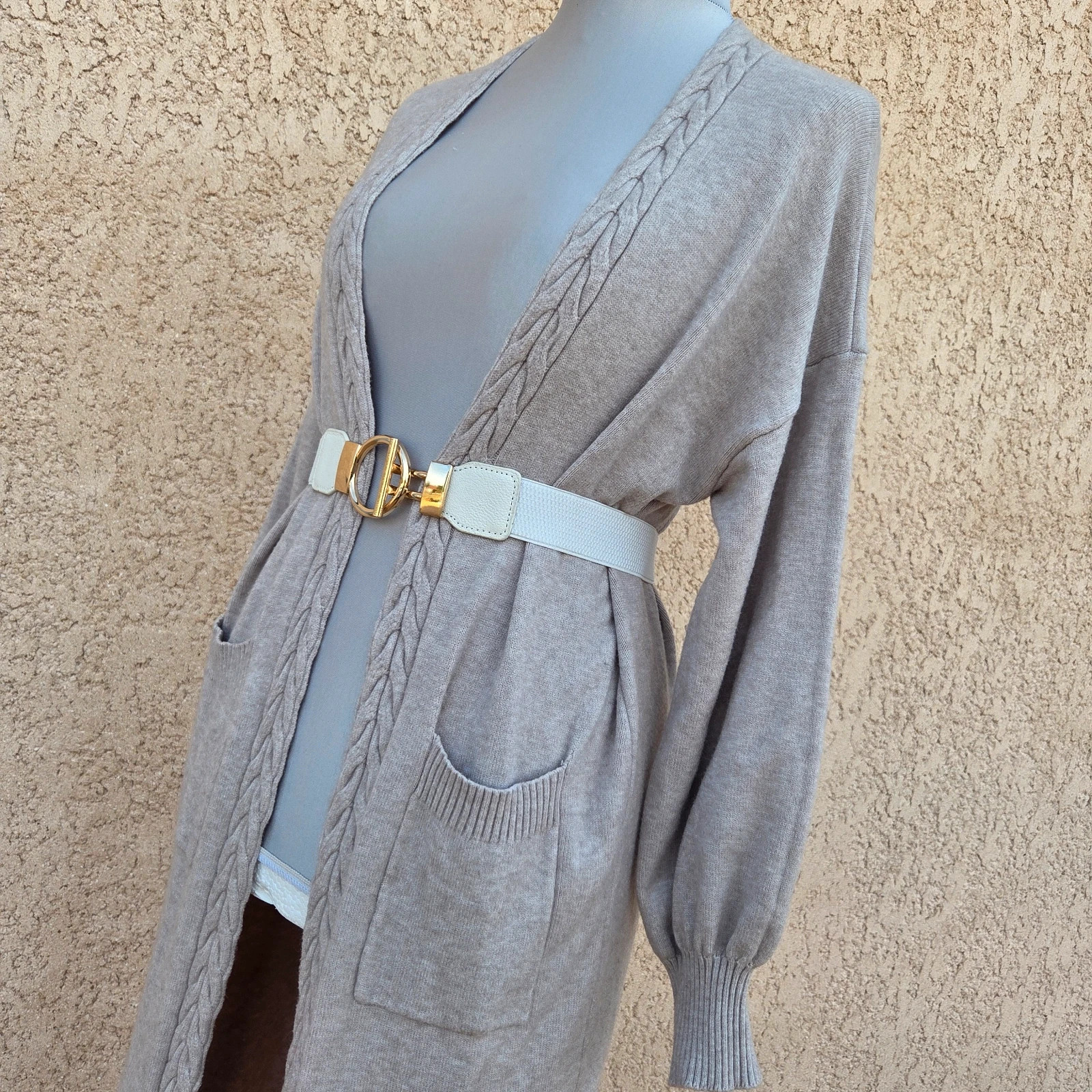 Gilet long cardigan cashmere femme beige taille L/XL – 18 marzo – taille L / 40 / 12 3