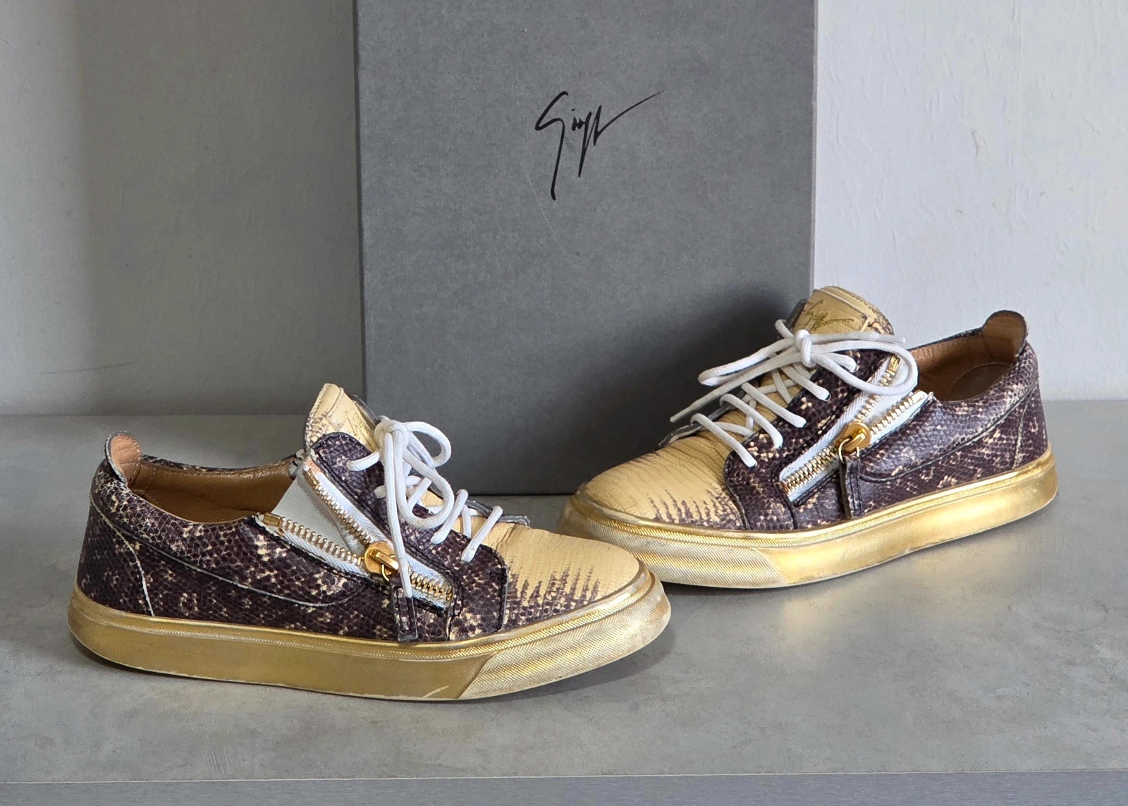 Sneakers basket trainers Giuseppe zanotti taille 37 or doré marron cuir – Giuseppe Zanotti – taille 37 3
