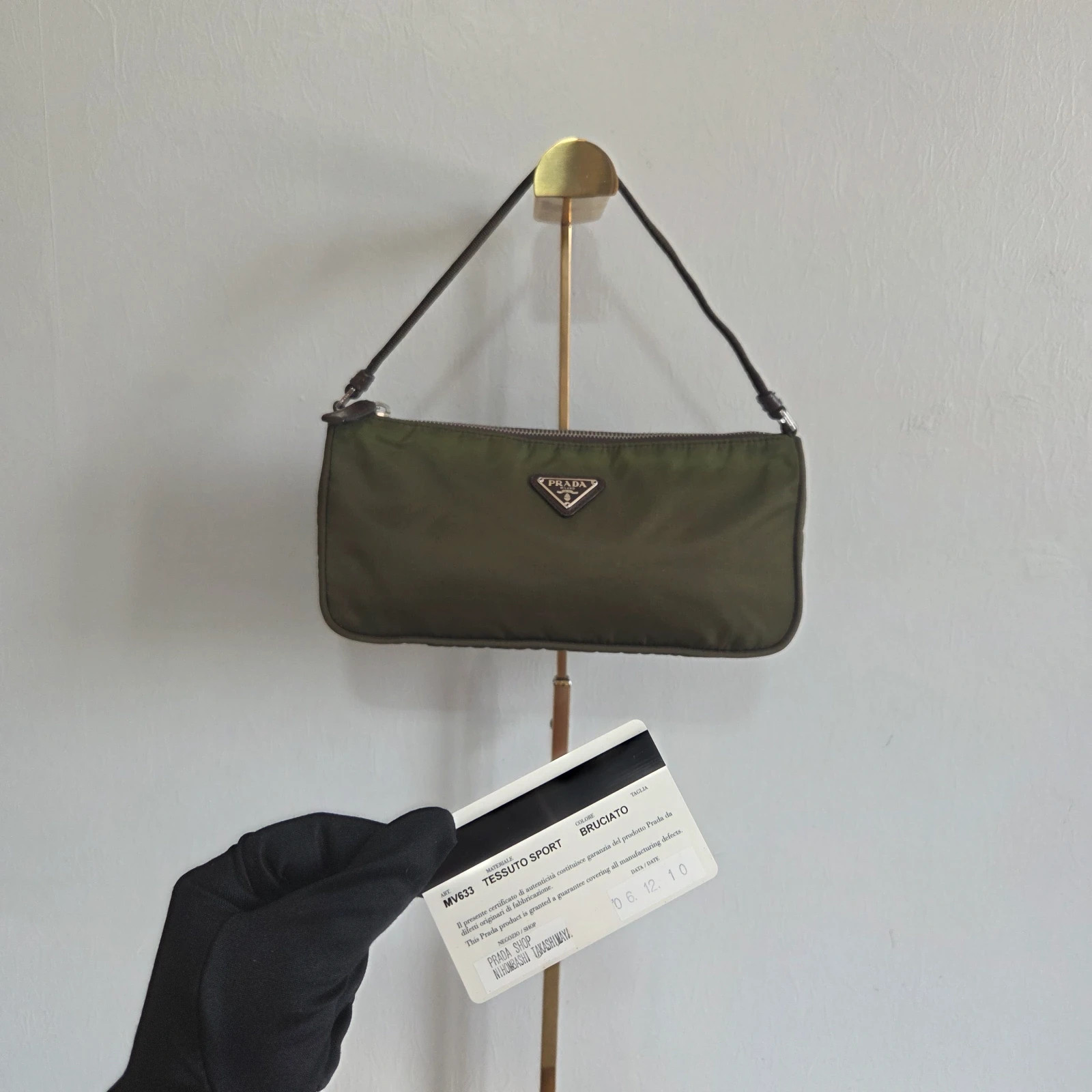 Mini bag baguette prada tessuto vert kaki