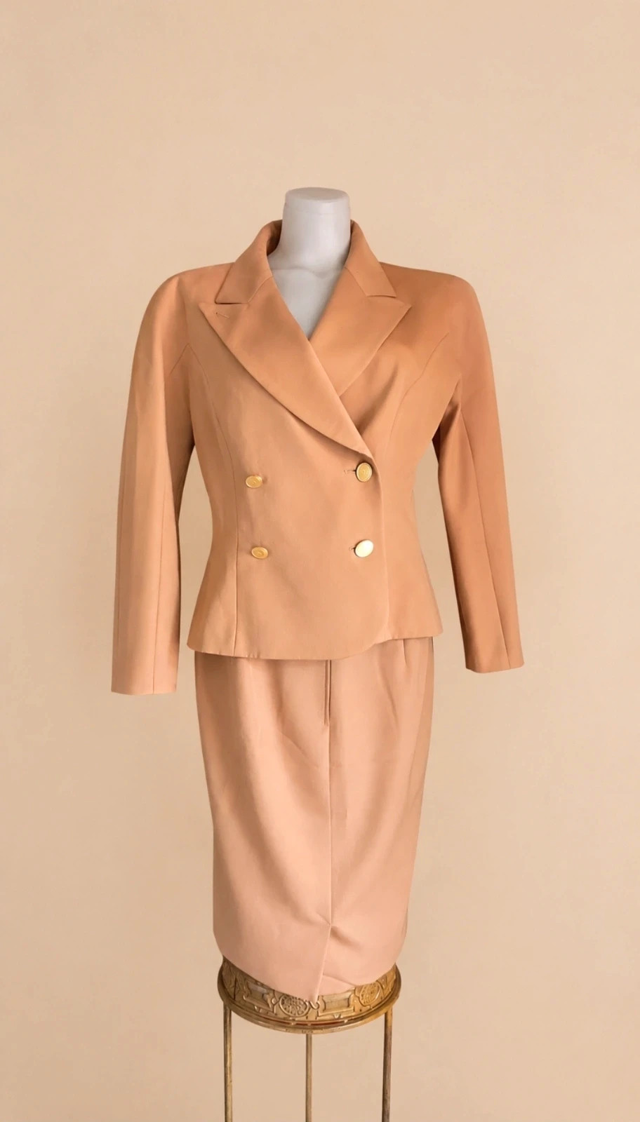 Ensemble Costume tailleur Christian dior vintage camel doré