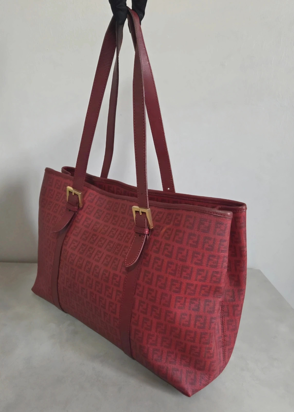 Grand Sac à main cabas fourre tout Fendi rouge bordeaux – Fendi 3