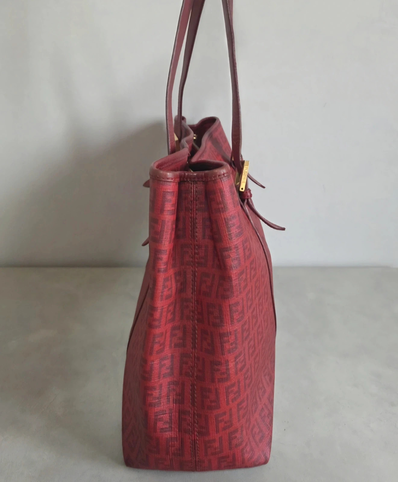 Grand Sac à main cabas fourre tout Fendi rouge bordeaux – Fendi 2