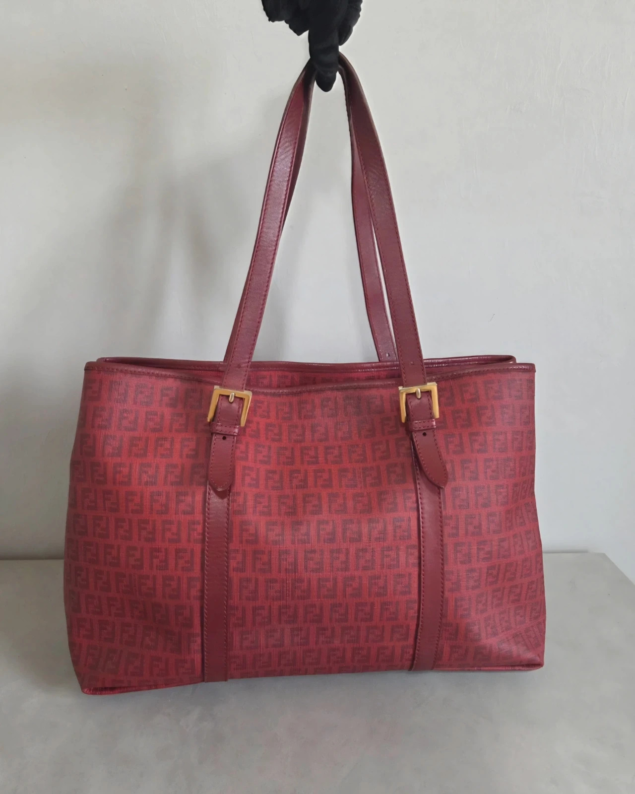 Grand Sac à main cabas fourre tout Fendi rouge bordeaux