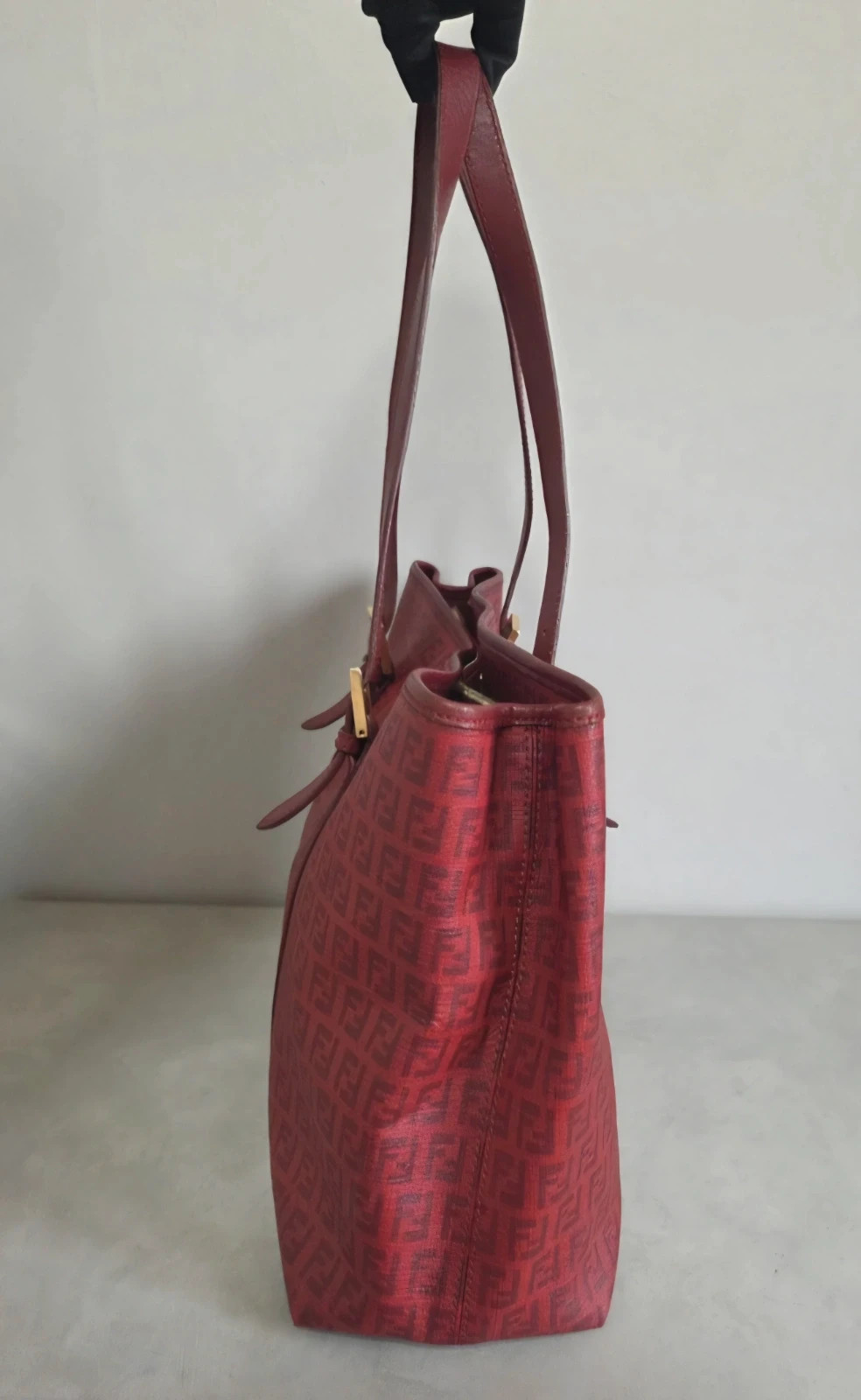 Grand Sac à main cabas fourre tout Fendi rouge bordeaux – Fendi 4