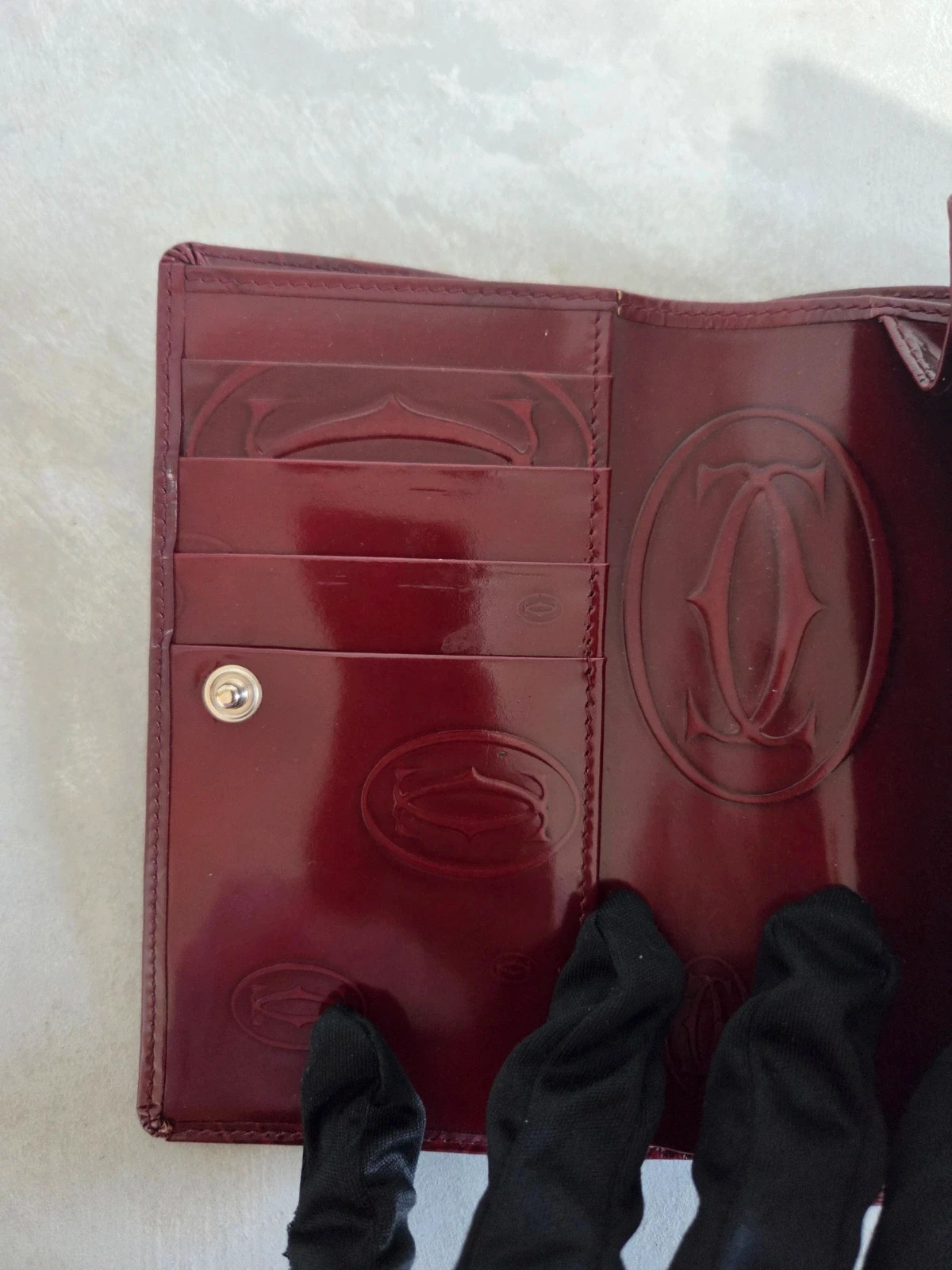 Porte monnaie wallet Cartier vintage happy birthday cuir vernis rouge bordeaux – Cartier 4