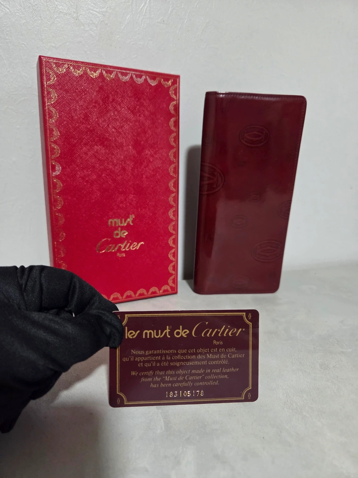 Porte monnaie wallet cartier full set boîte et carte d'authenticité cuir vernis bordeaux rouge – Cartier 2
