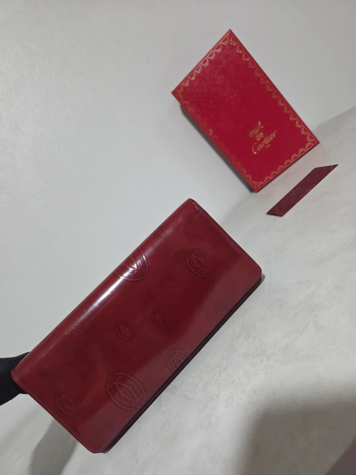 Porte monnaie wallet cartier full set boîte et carte d'authenticité cuir vernis bordeaux rouge – Cartier 4