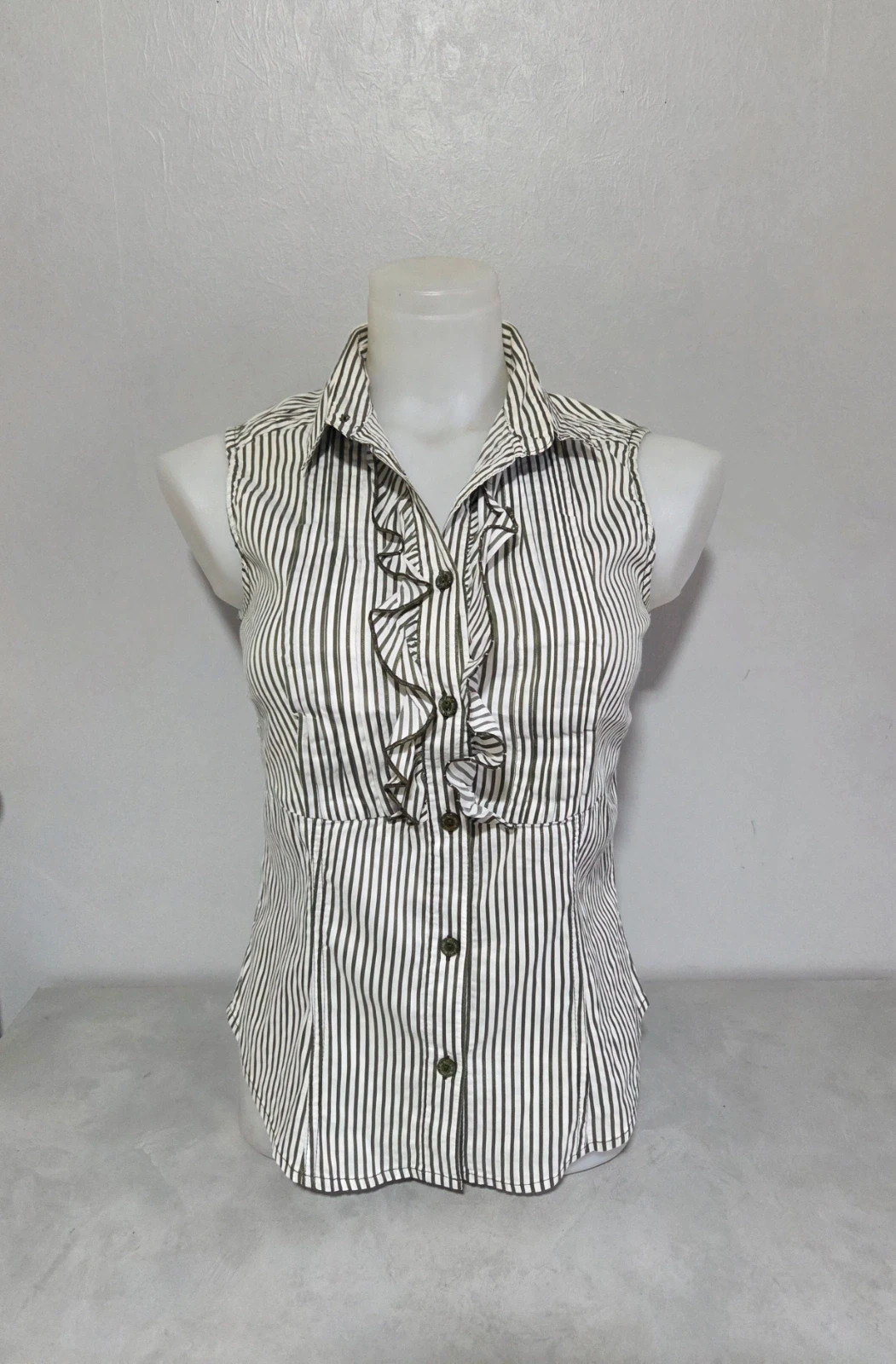 Moschino Chemise Sans Manches Rayée Chic – Blouse Élégante Volants – T36/S – Moschino – taille S / 36 / 8 2