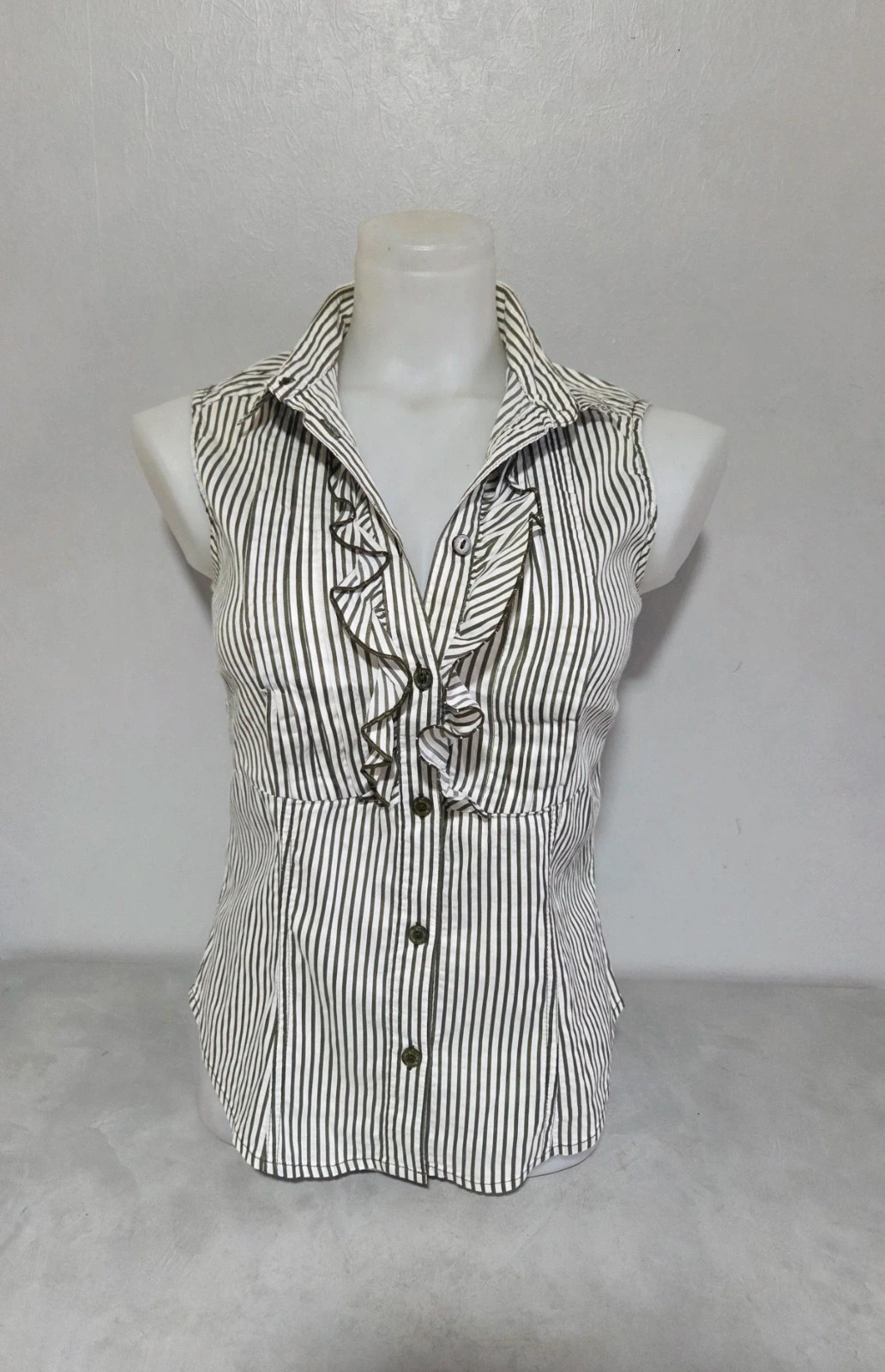 Moschino Chemise Sans Manches Rayée Chic – Blouse Élégante Volants – T36/S