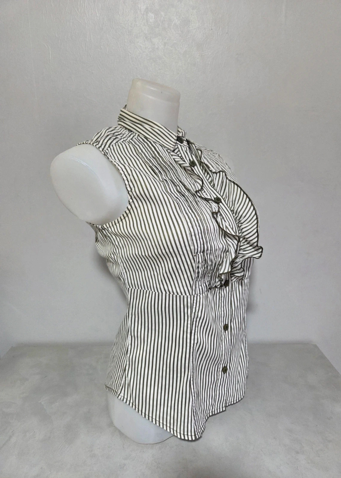 Moschino Chemise Sans Manches Rayée Chic – Blouse Élégante Volants – T36/S – Moschino – taille S / 36 / 8 4
