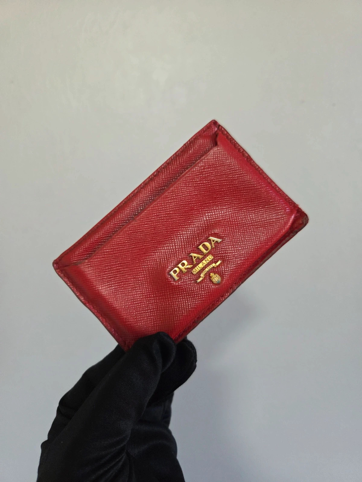 Porte carte prada cuir rouge