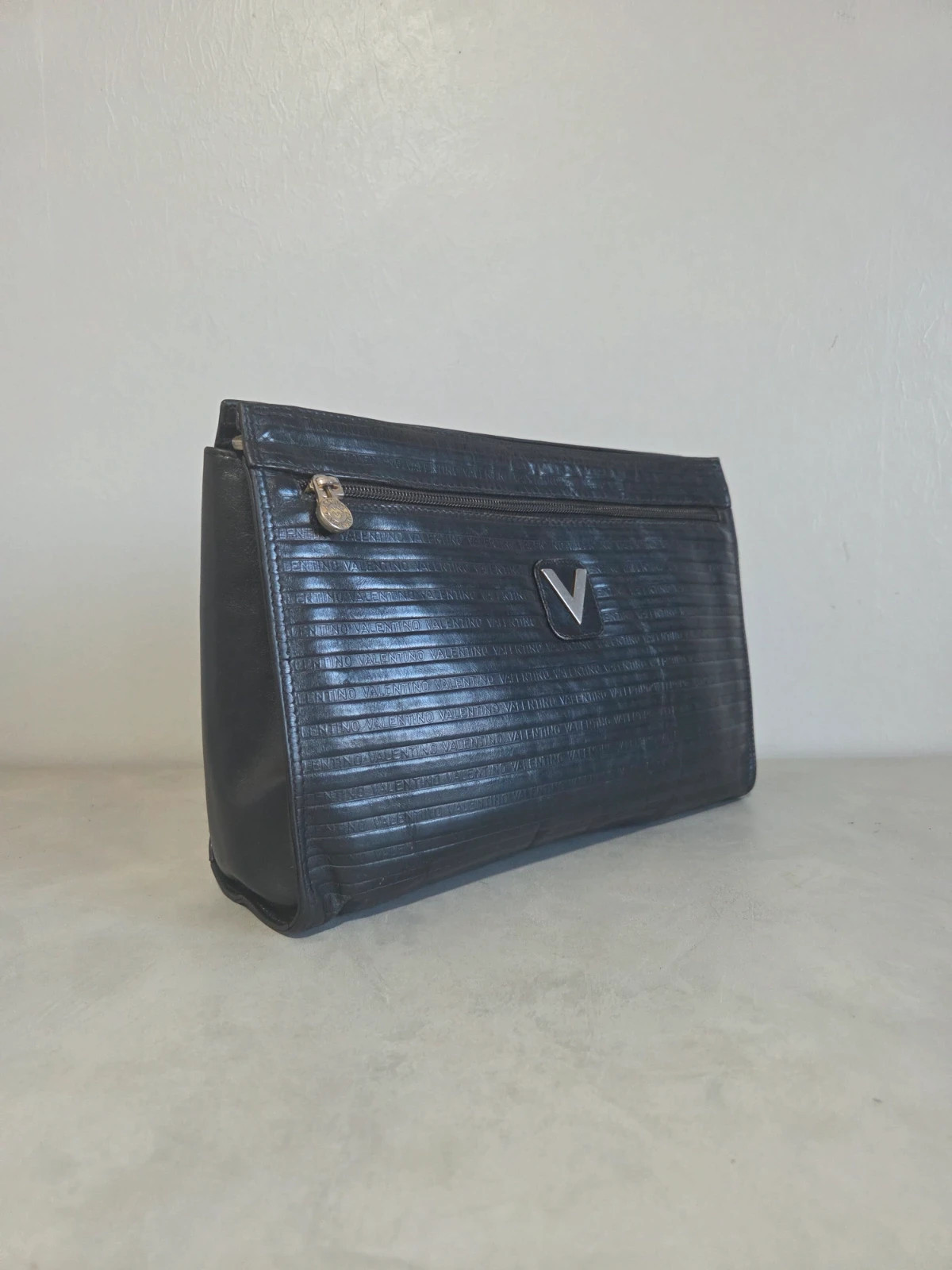 Pochette sac Mario Valentino cuir noir vintage