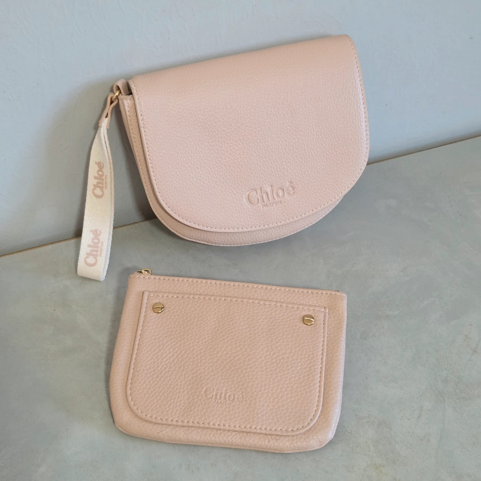 Lot 2 Pochettes trousses maquillage toilette chloé rose pâle