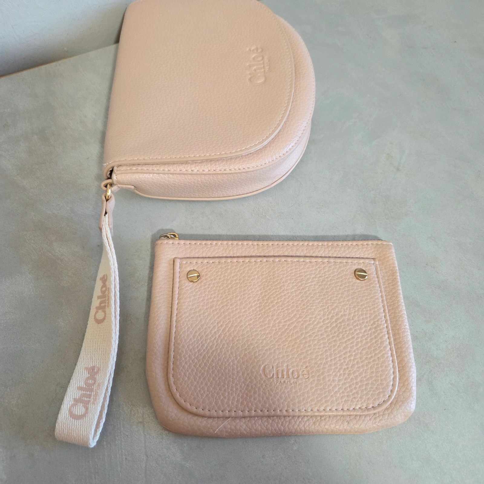 Lot 2 Pochettes trousses maquillage toilette chloé rose pâle – Chloé 2