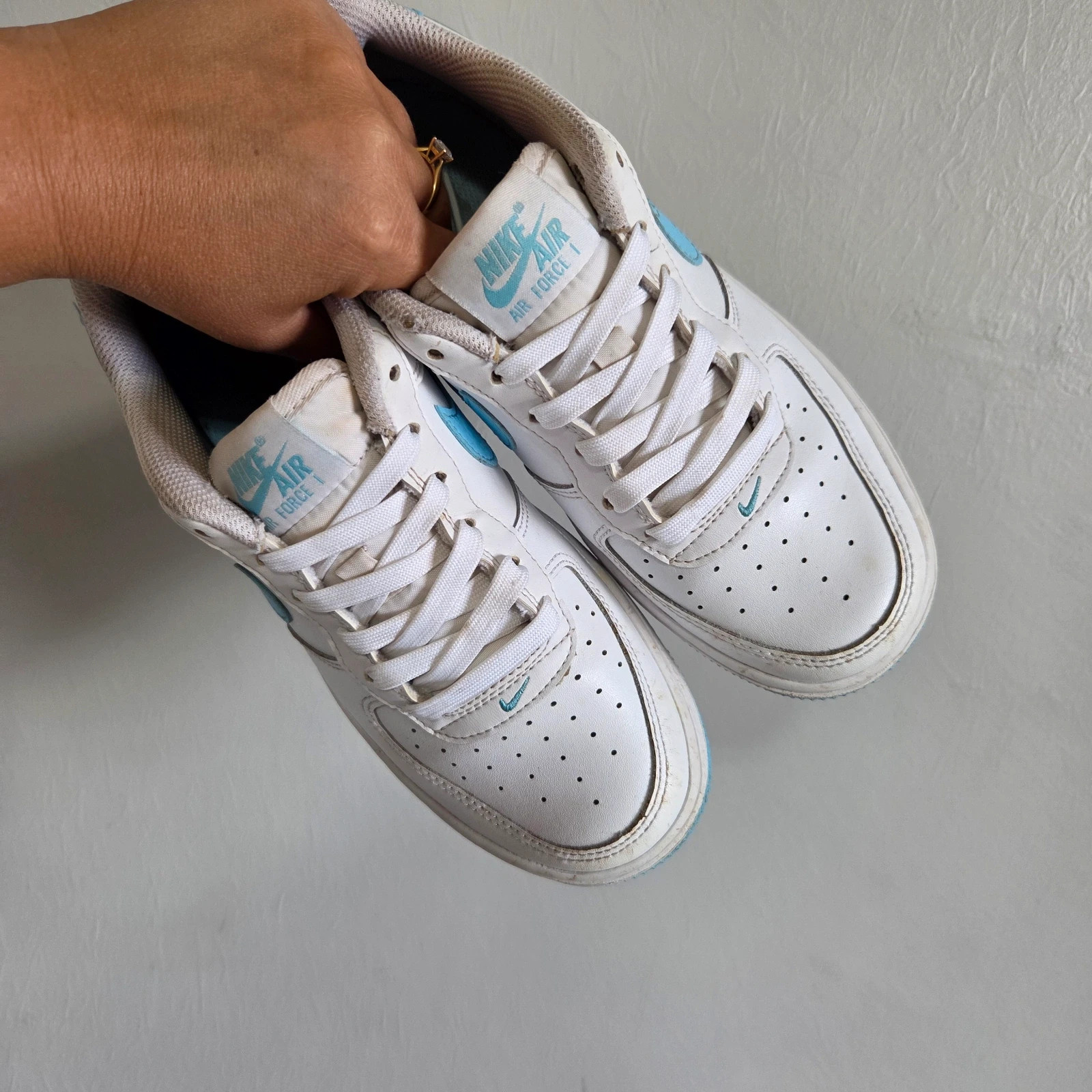 Sneakers basket trainers nike air force 1 blanc bleu taille 36,5 – Nike – taille 36.5 4