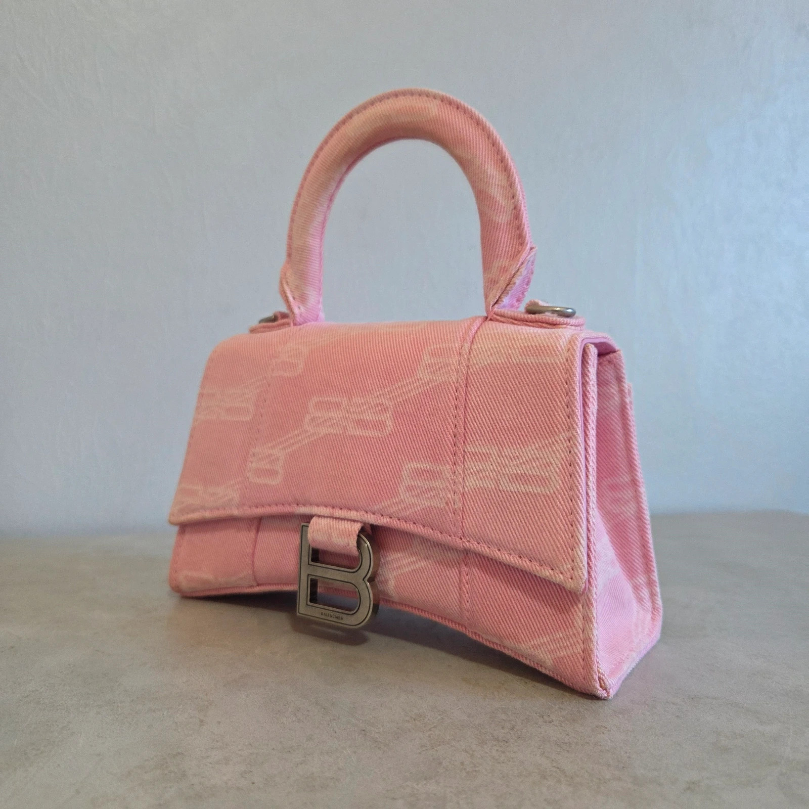 Sac a main bandoulière amovible balenciaga hourglass rose denim – Balenciaga 3