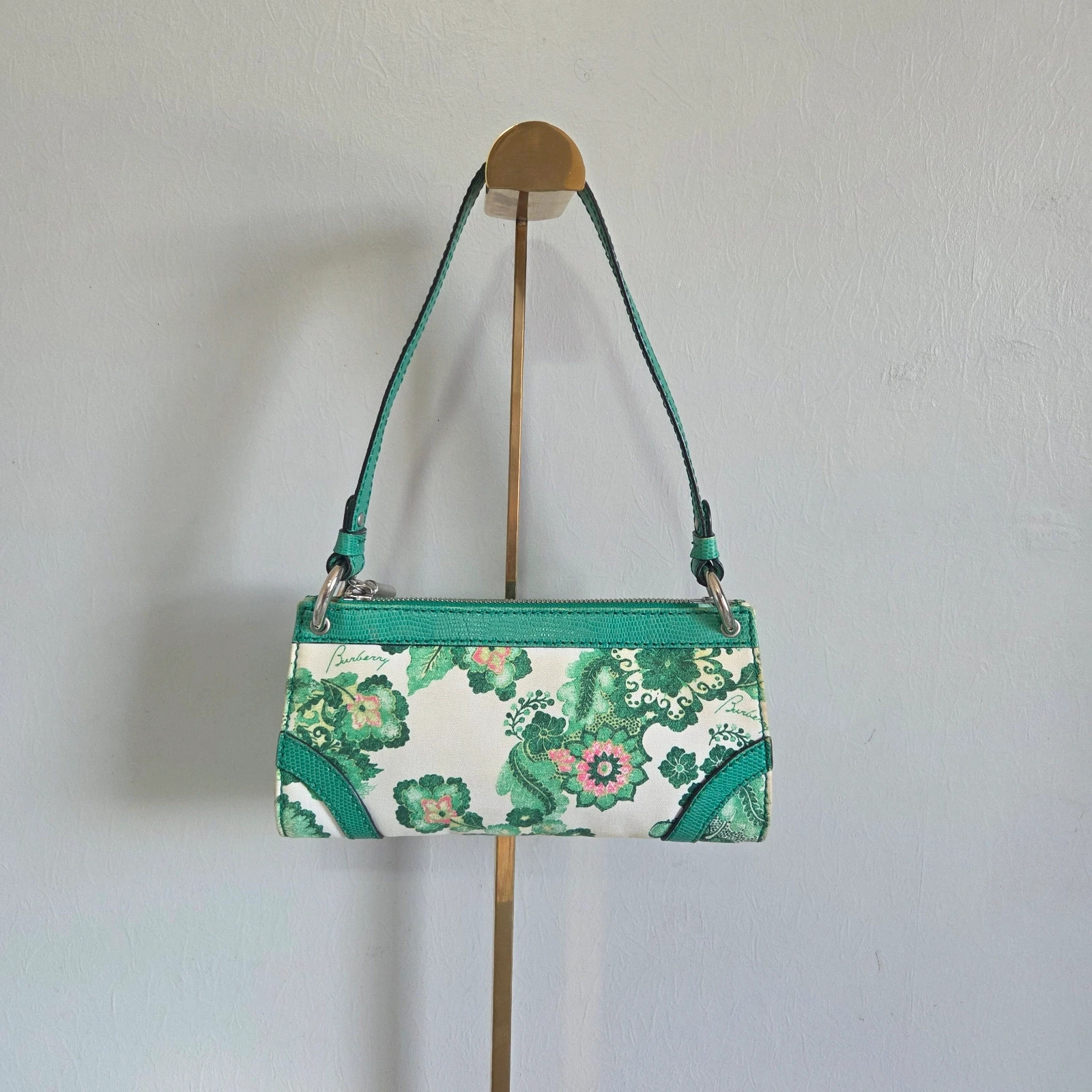 Mini sac a main Burberry vintage motif fleur baguette