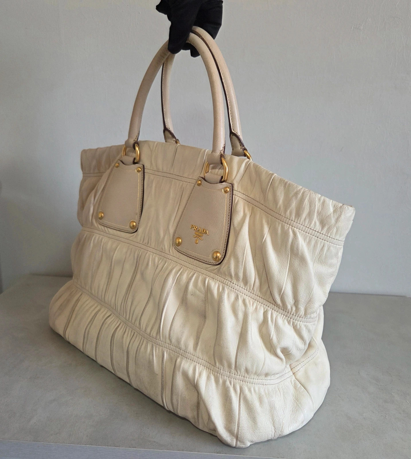 Grand sac a main cabas gaufres prada vintage beige crème – Prada 3