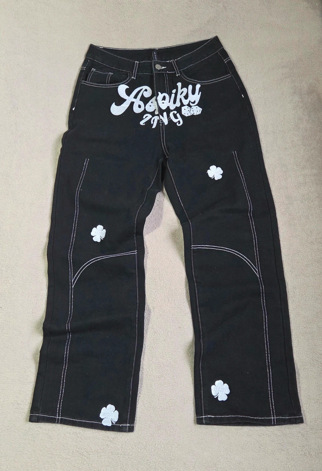 Pantalon denim jeans gros logo brodé taille S oversize large – NVFelix – taille S / 36 / 8 3