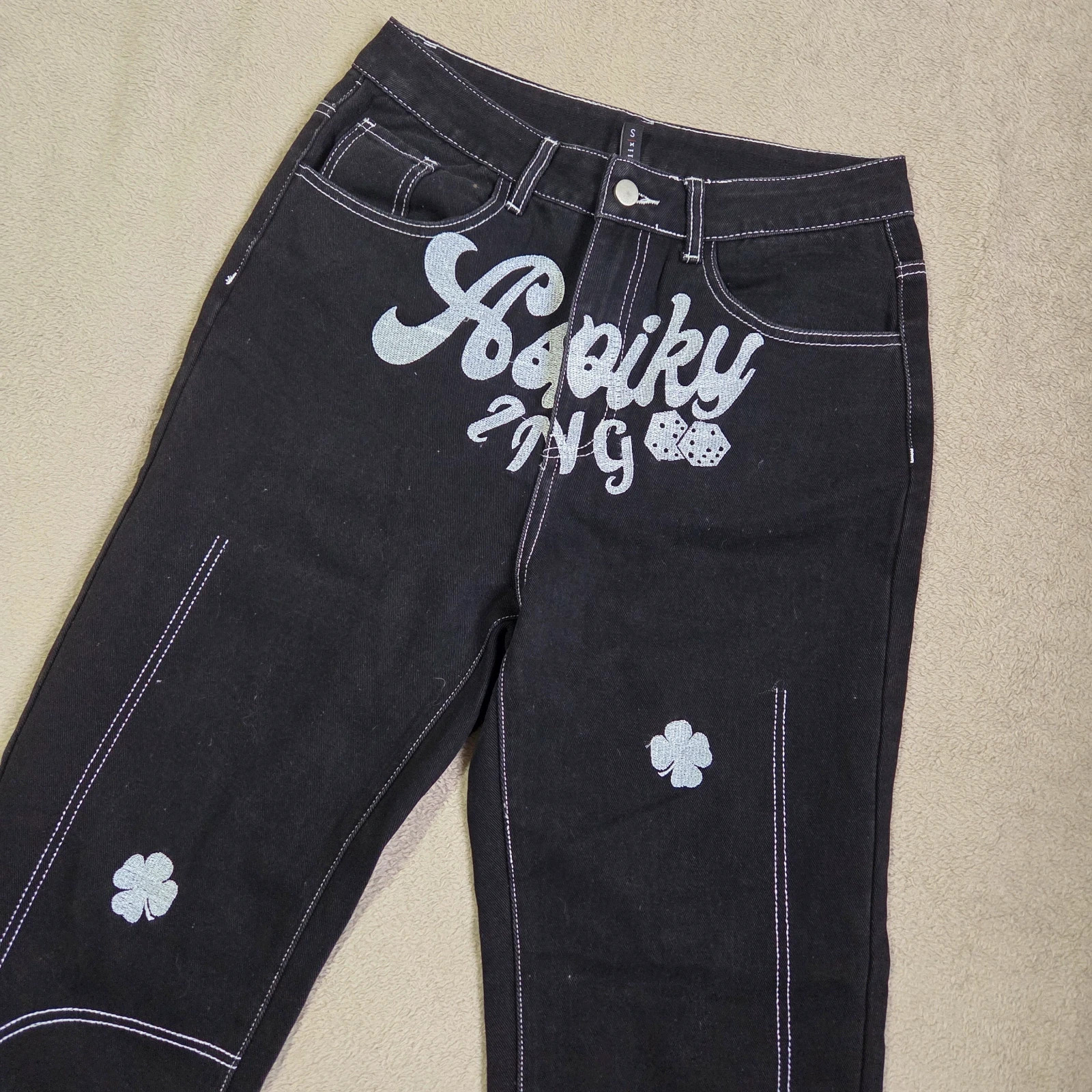 Pantalon denim jeans gros logo brodé taille S oversize large – NVFelix – taille S / 36 / 8 4