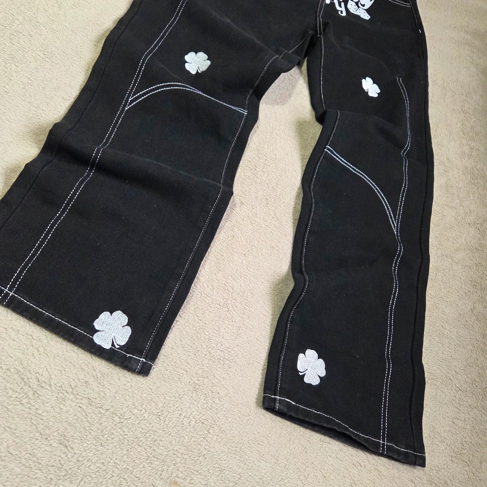 Pantalon denim jeans gros logo brodé taille S oversize large – NVFelix – taille S / 36 / 8 5