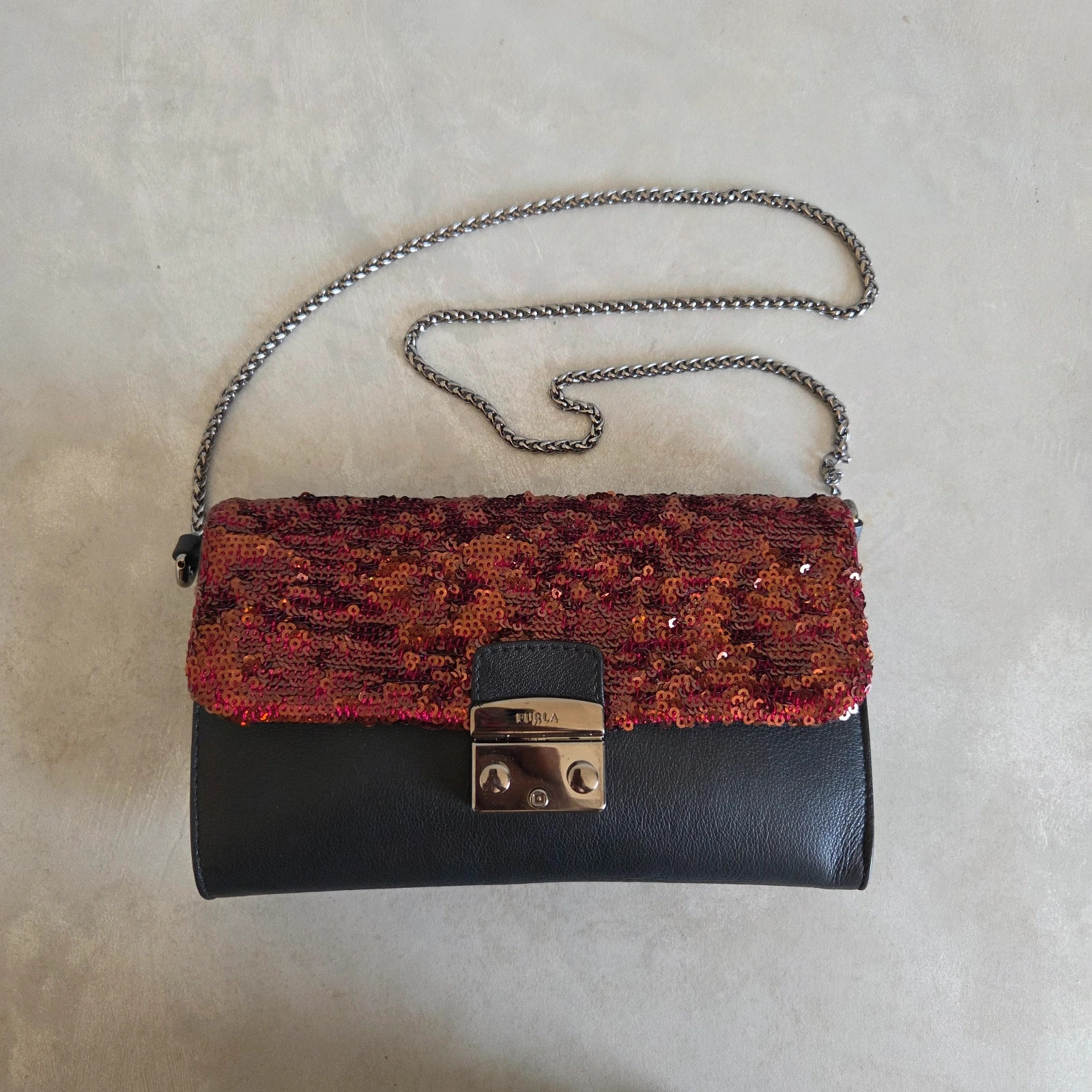 Sac a main bandoulière Furla neuf sequin rouge orange cuir noir – Furla 5