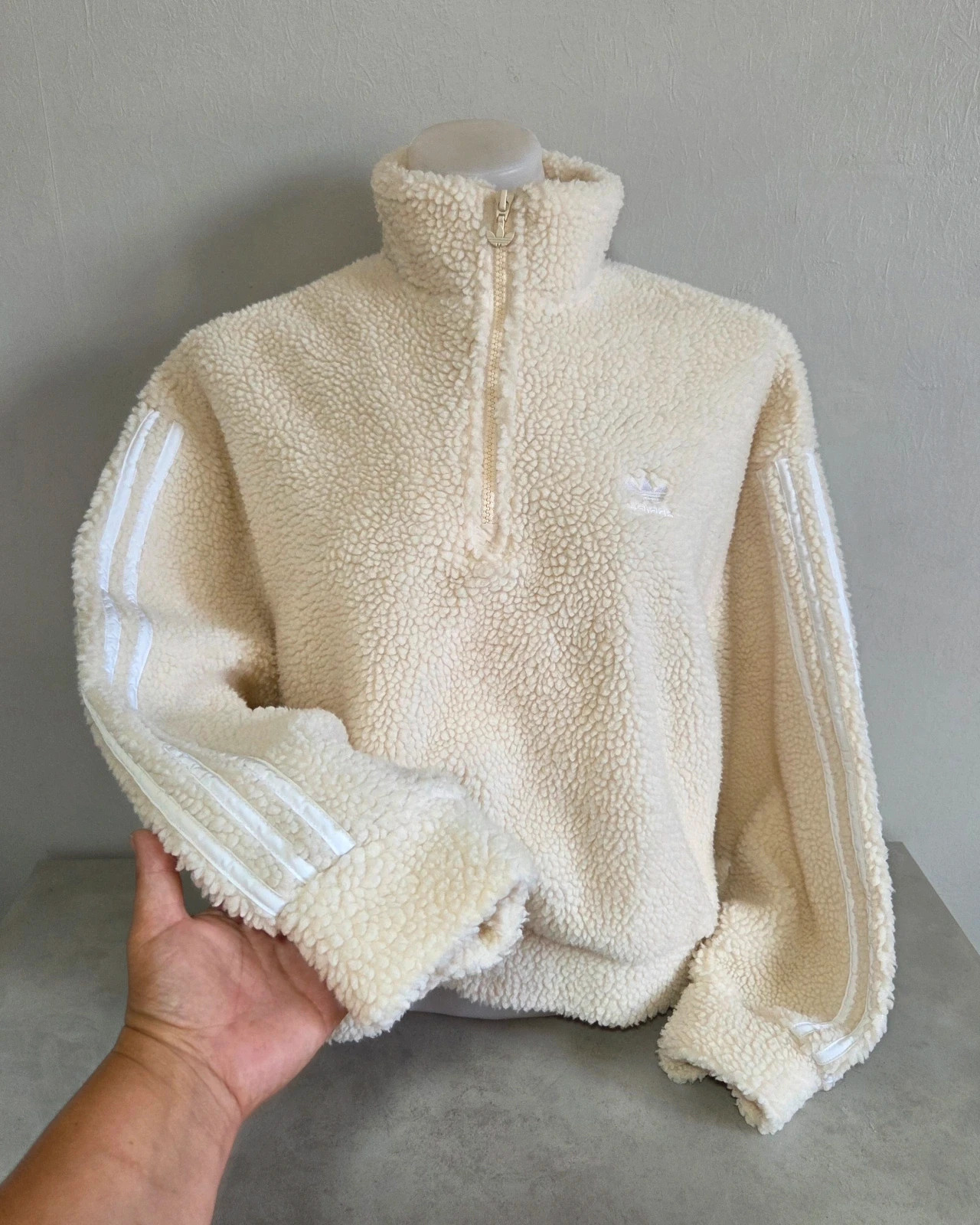 Pull sweat woody sweat-shirt col zippé camionneur taille L 40 beige crème blanc Adidas – adidas – taille L / 40 / 12 3