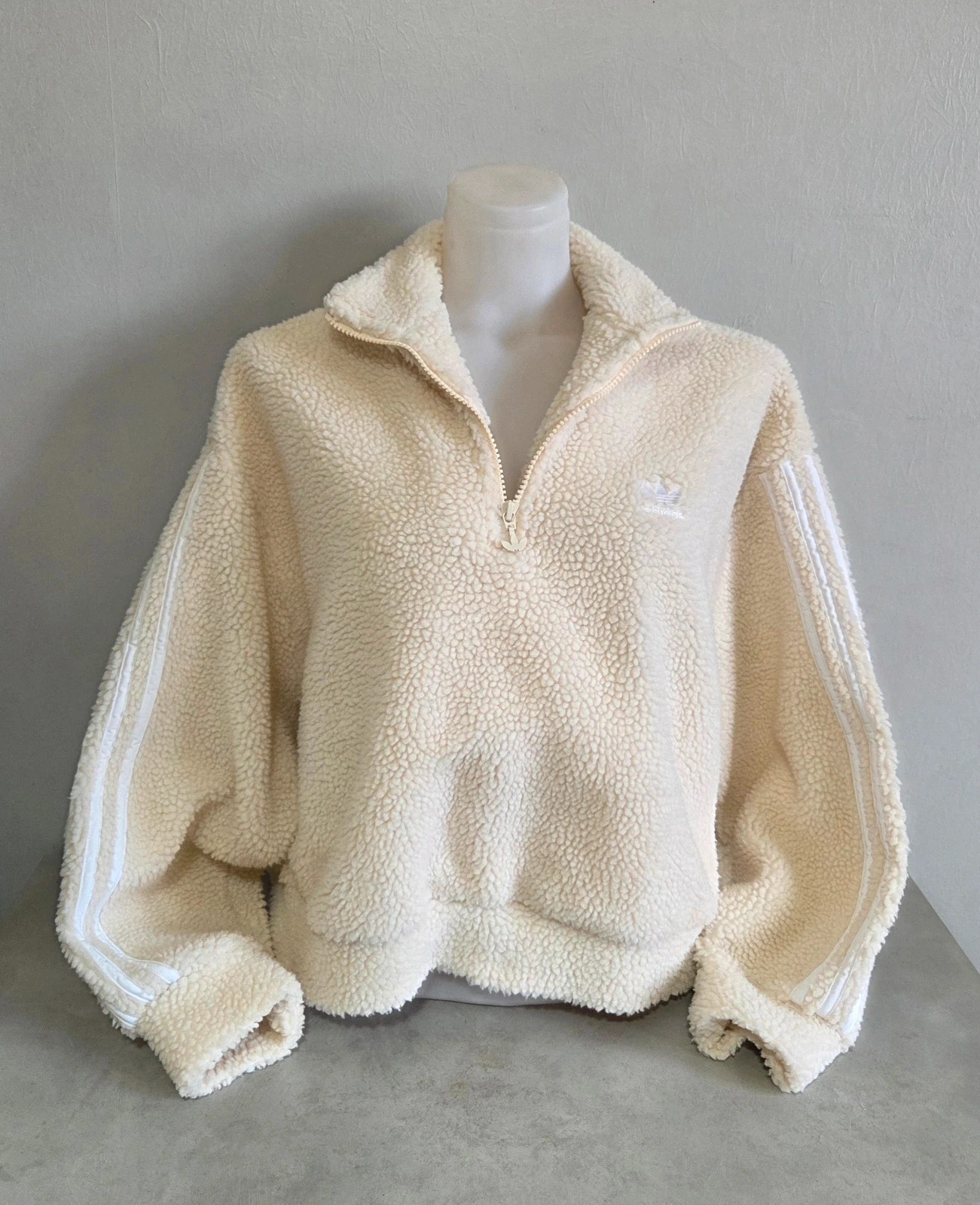 Pull sweat woody sweat-shirt col zippé camionneur taille L 40 beige crème blanc Adidas – adidas – taille L / 40 / 12 4