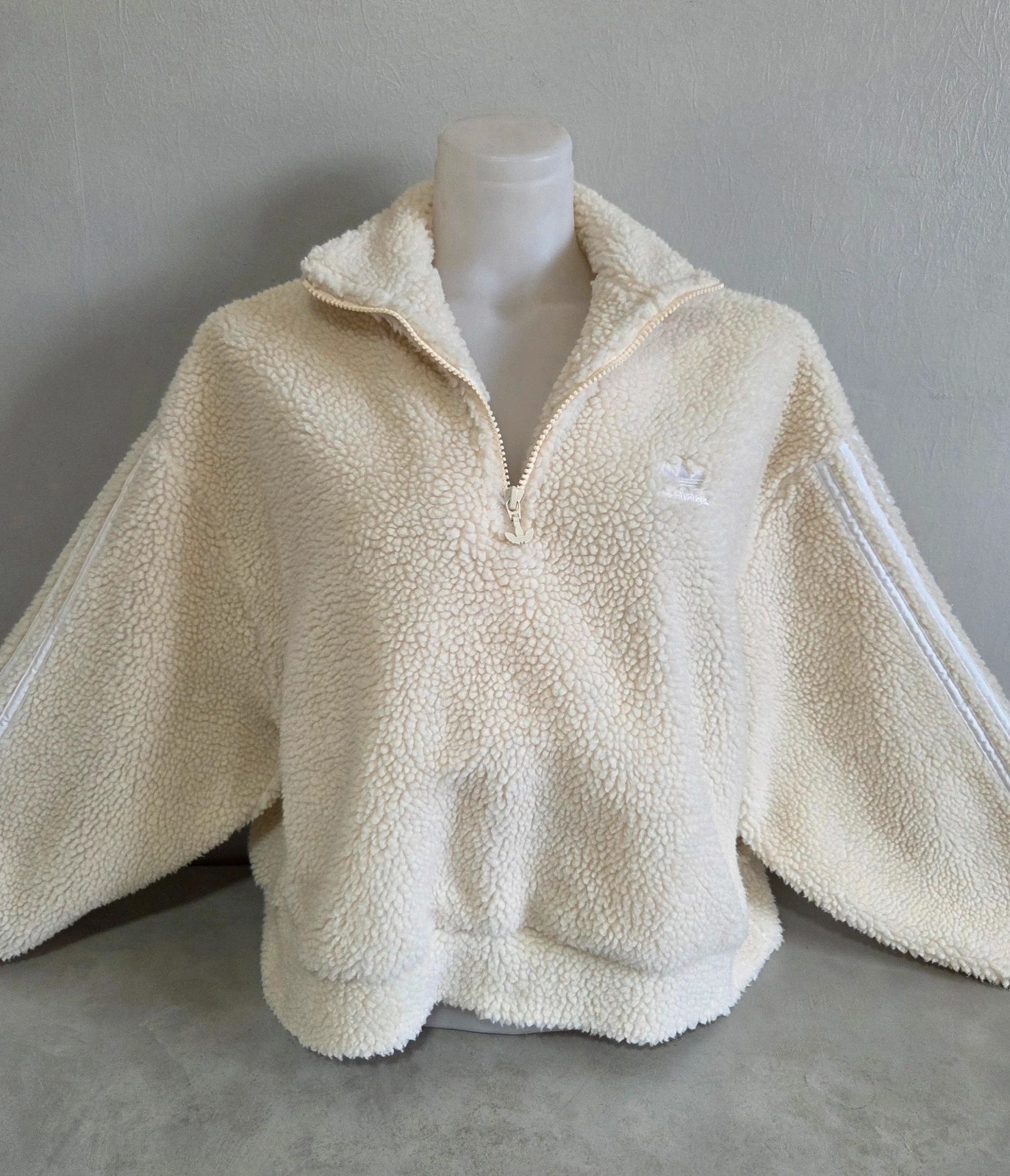 Pull sweat woody sweat-shirt col zippé camionneur taille L 40 beige crème blanc Adidas – adidas – taille L / 40 / 12 2