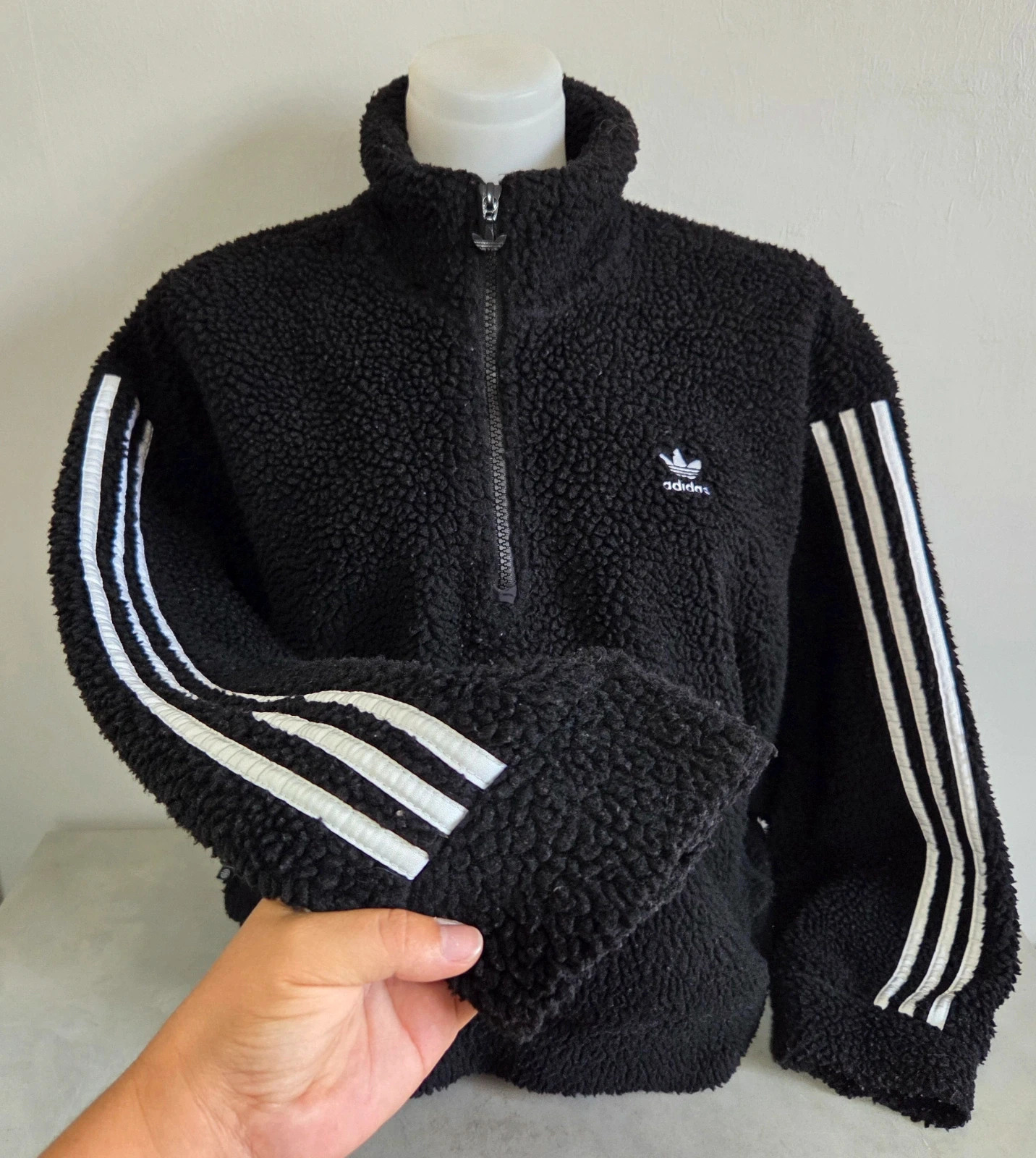 Pull sweat woody sweat-shirt col zippé camionneur vintage polaire Adidas noir blanc taille L/40 – adidas – taille L / 40 / 12 4