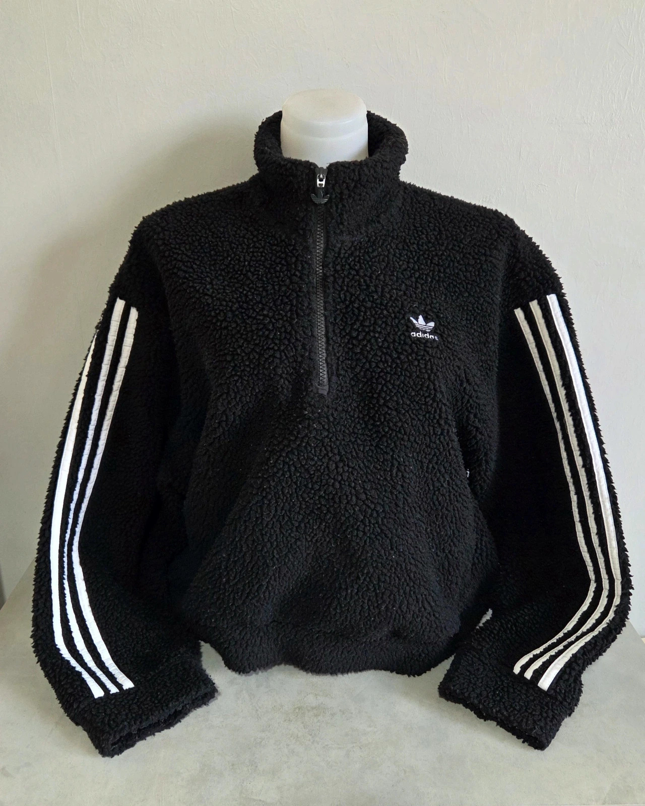Pull sweat woody sweat-shirt col zippé camionneur vintage polaire Adidas noir blanc taille L/40 – adidas – taille L / 40 / 12