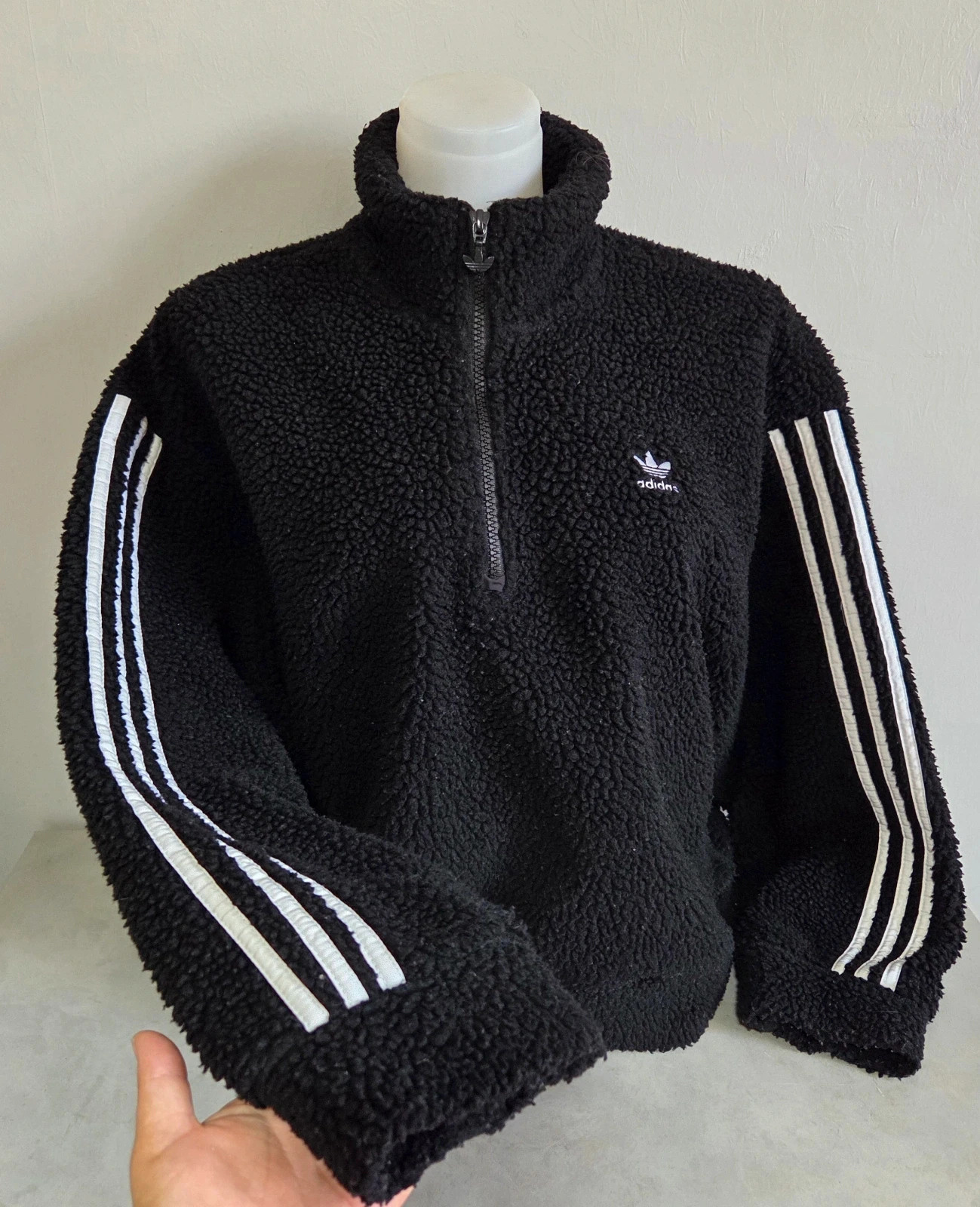 Pull sweat woody sweat-shirt col zippé camionneur vintage polaire Adidas noir blanc taille L/40 – adidas – taille L / 40 / 12 2