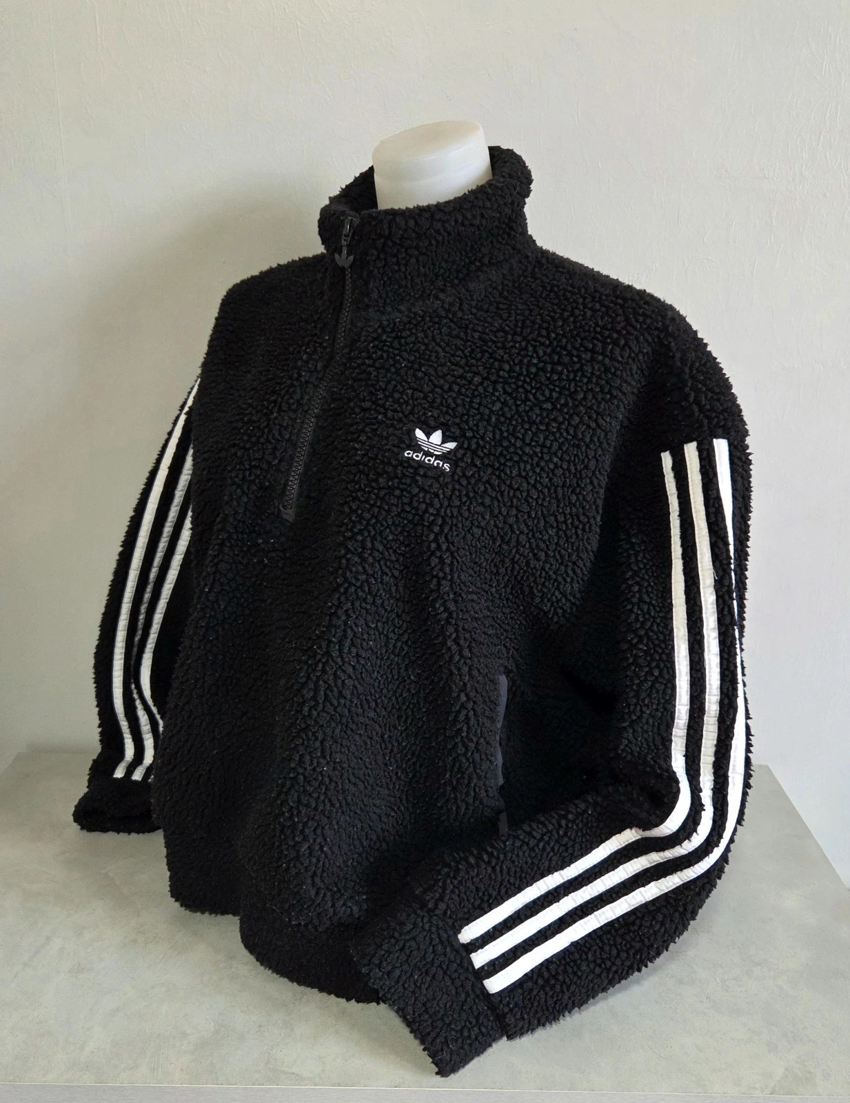 Pull sweat woody sweat-shirt col zippé camionneur vintage polaire Adidas noir blanc taille L/40 – adidas – taille L / 40 / 12 5