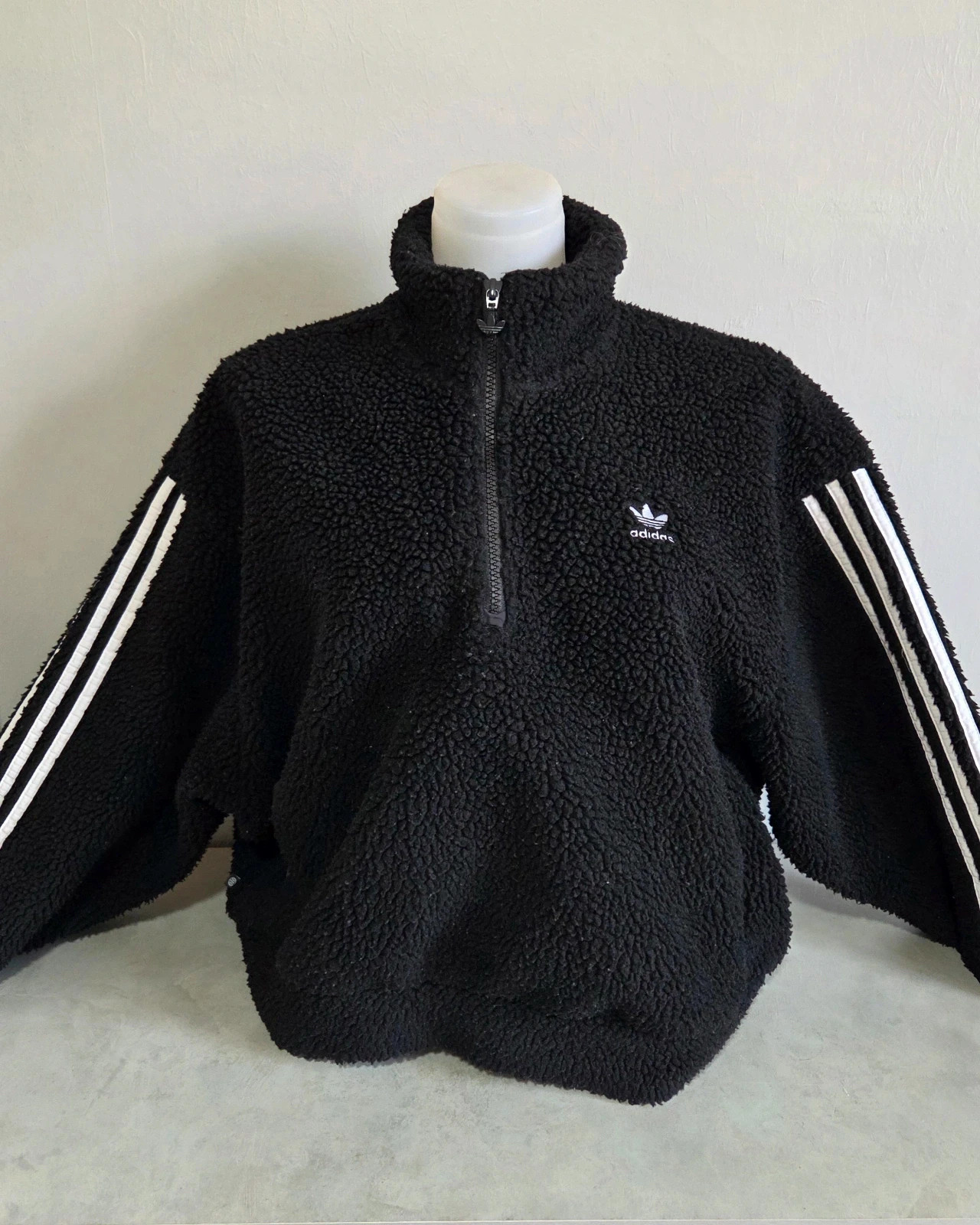 Pull sweat woody sweat-shirt col zippé camionneur vintage polaire Adidas noir blanc taille L/40 – adidas – taille L / 40 / 12 3