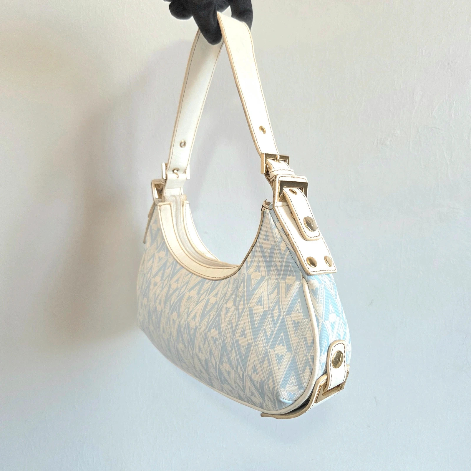Sac a main baguette Mario Valentino Modèle vintage crème blanc bleu turquoise – Valentino 5