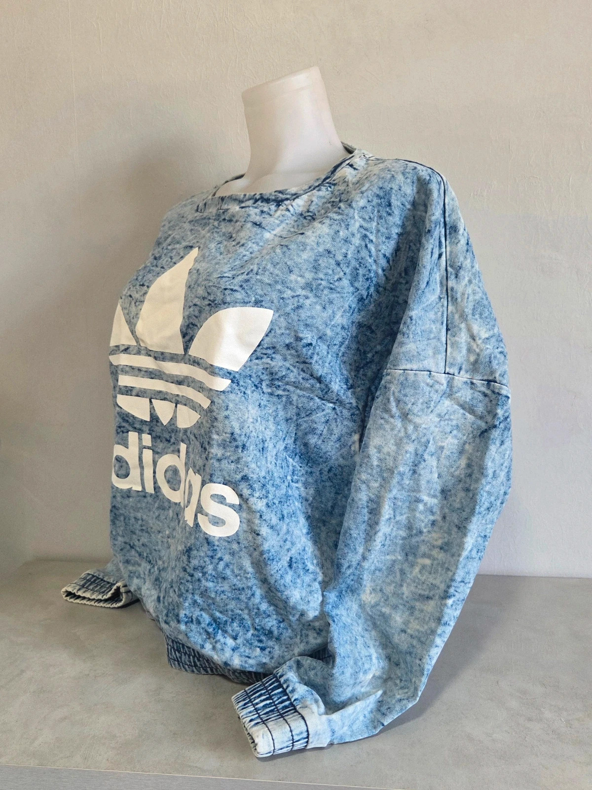 Pull sweat woody sweat-shirt vintage Adidas jeans denim bleu turquoise délavé taille M/L – adidas – taille M / 38 / 10 3