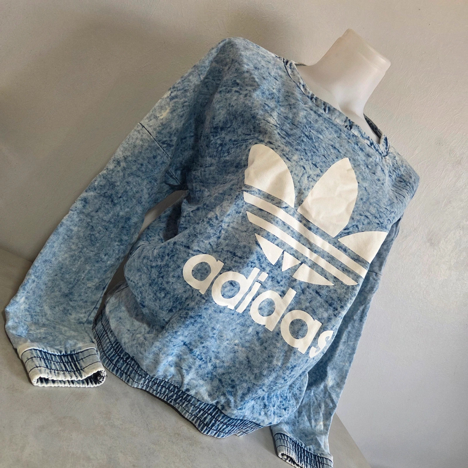 Pull sweat woody sweat-shirt vintage Adidas jeans denim bleu turquoise délavé taille M/L – adidas – taille M / 38 / 10 4