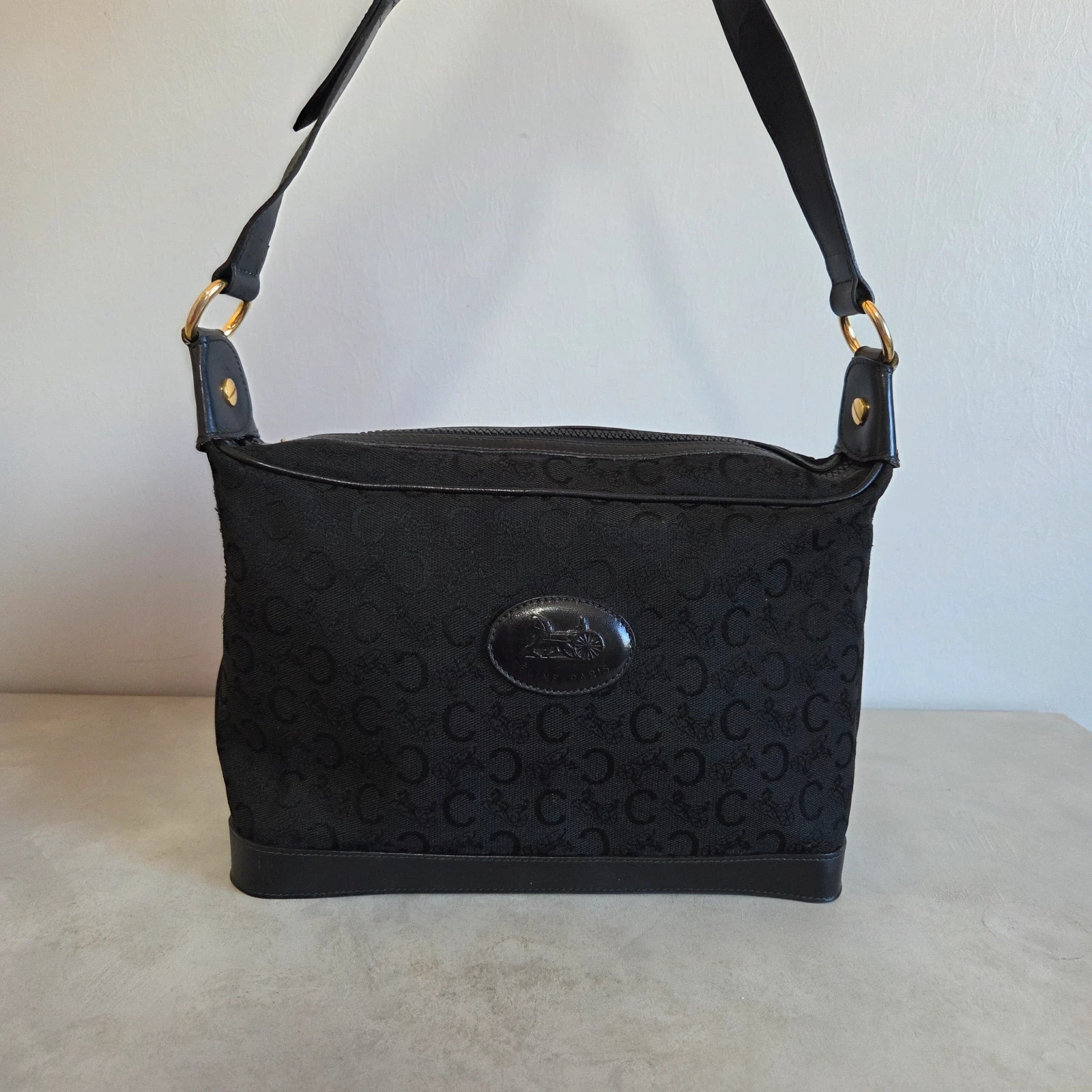 Sac a main CELINE vintage noir toile denim cuir